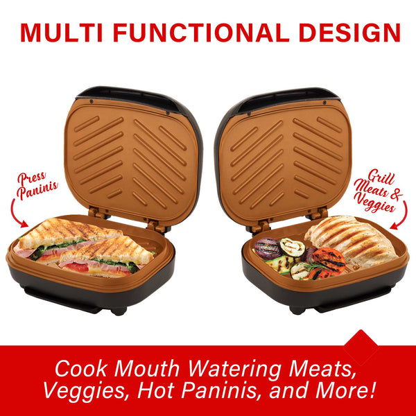 Brentwood TS606BK 2Serving NonStick 750w Indoor Electric Copper Gri