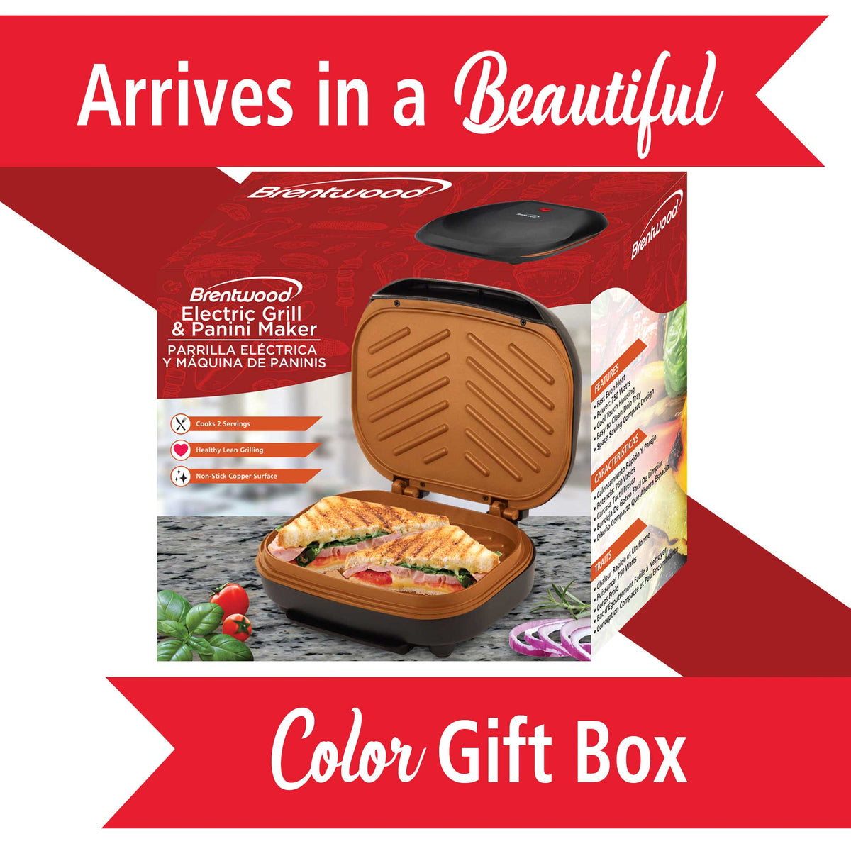 Brentwood TS-606BK 2-Serving Non-Stick 750w Indoor Electric Copper Gri ...