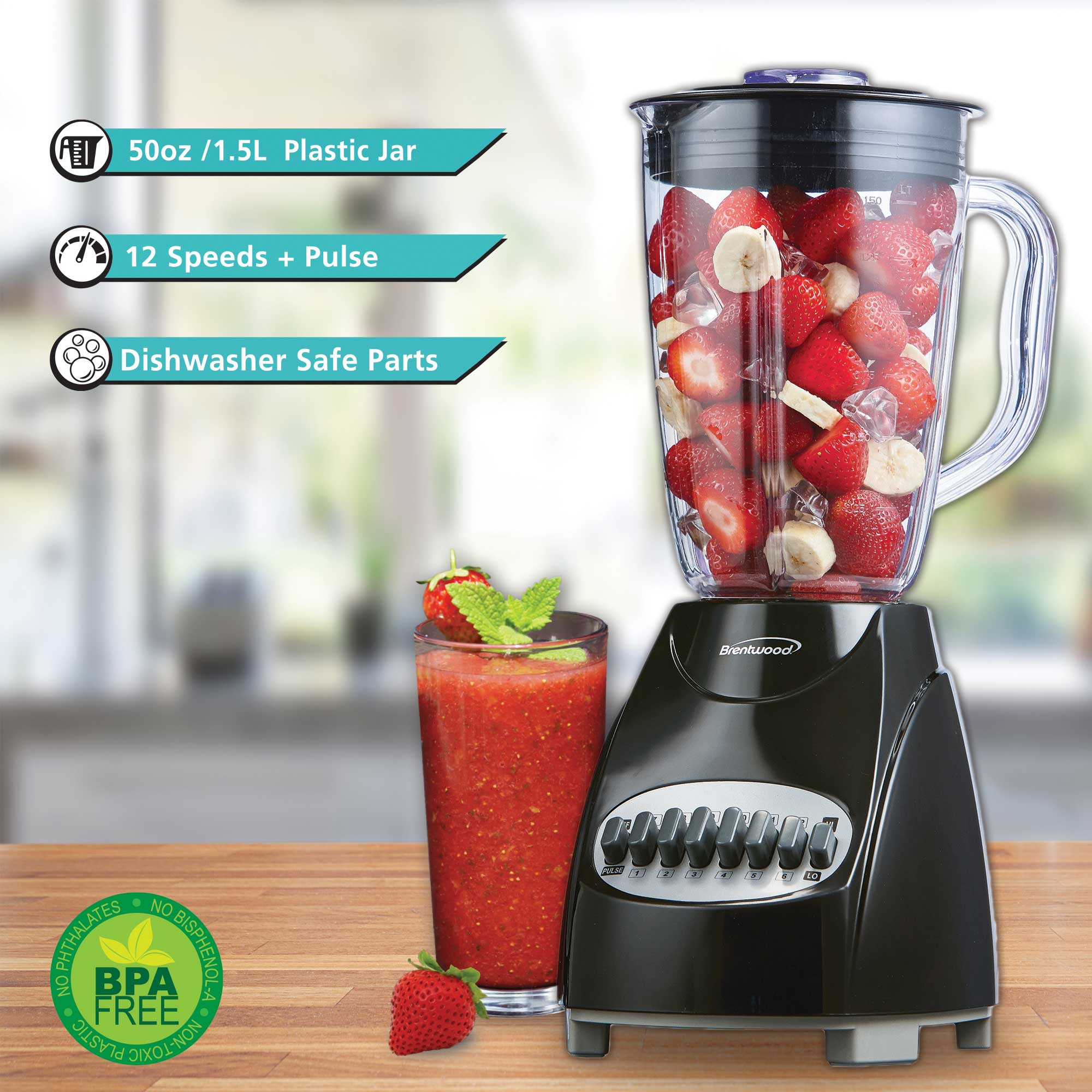 Brentwood JB-220B 12-Speed + Pulse Blender, Black