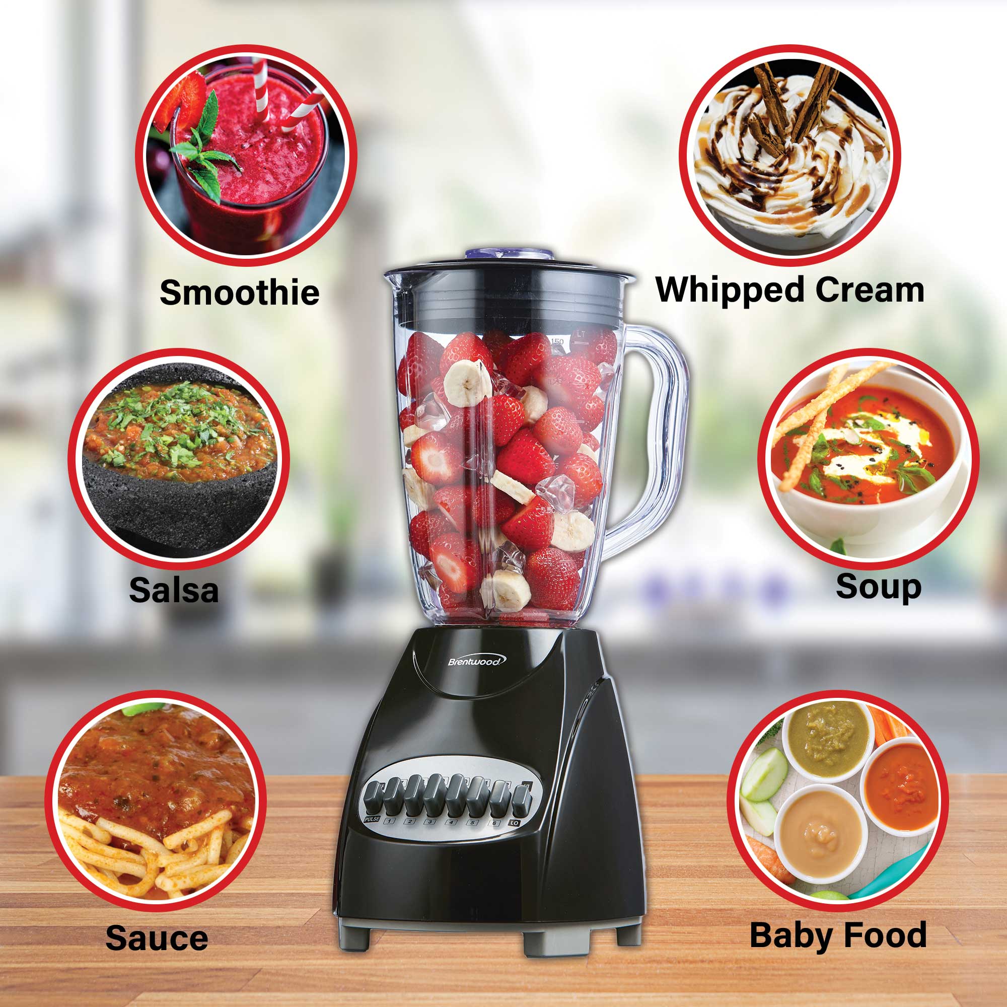 Brentwood JB-220B 12-Speed + Pulse Blender, Black