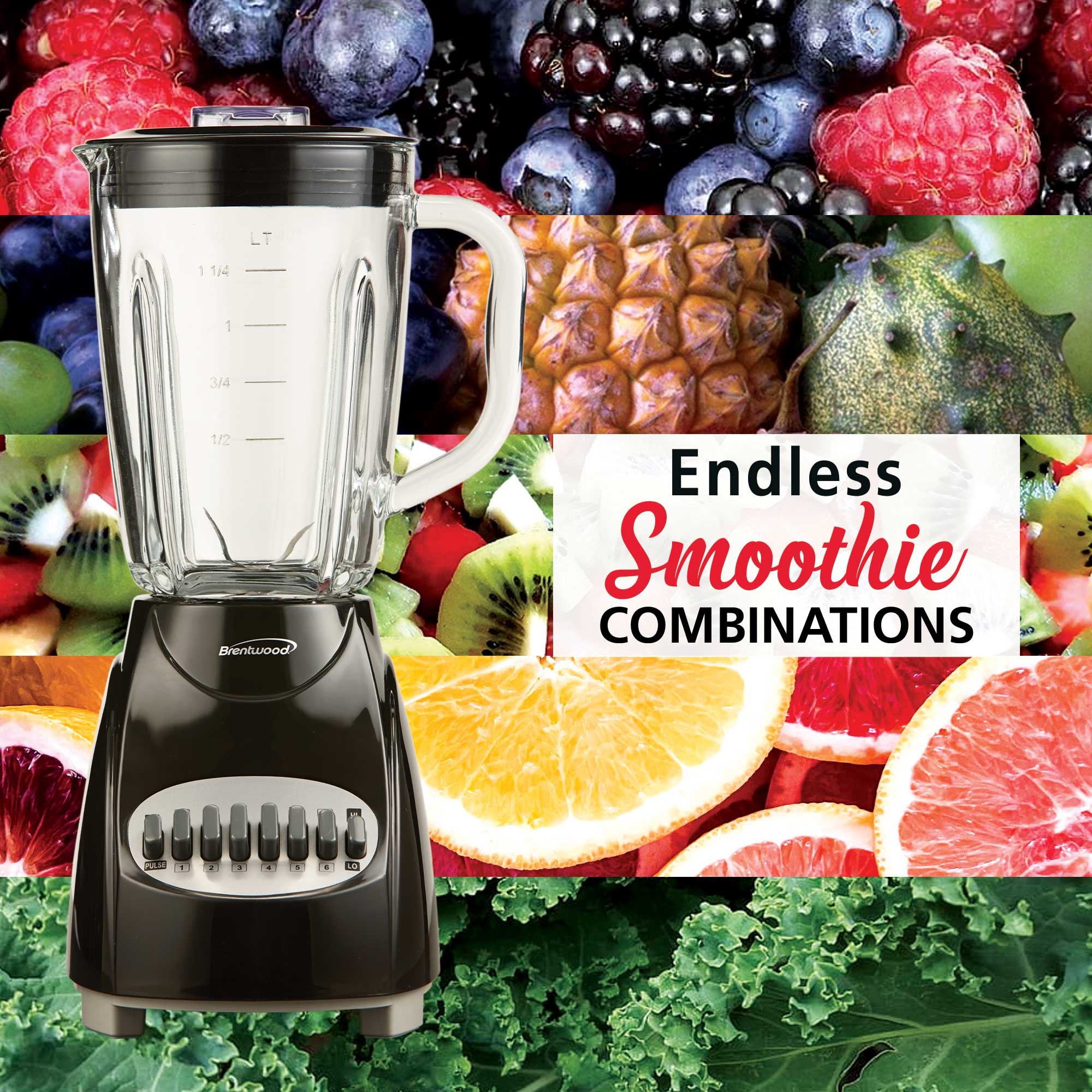 Brentwood JB-920B 12-Speed + Pulse Blender with Glass Jar, Black