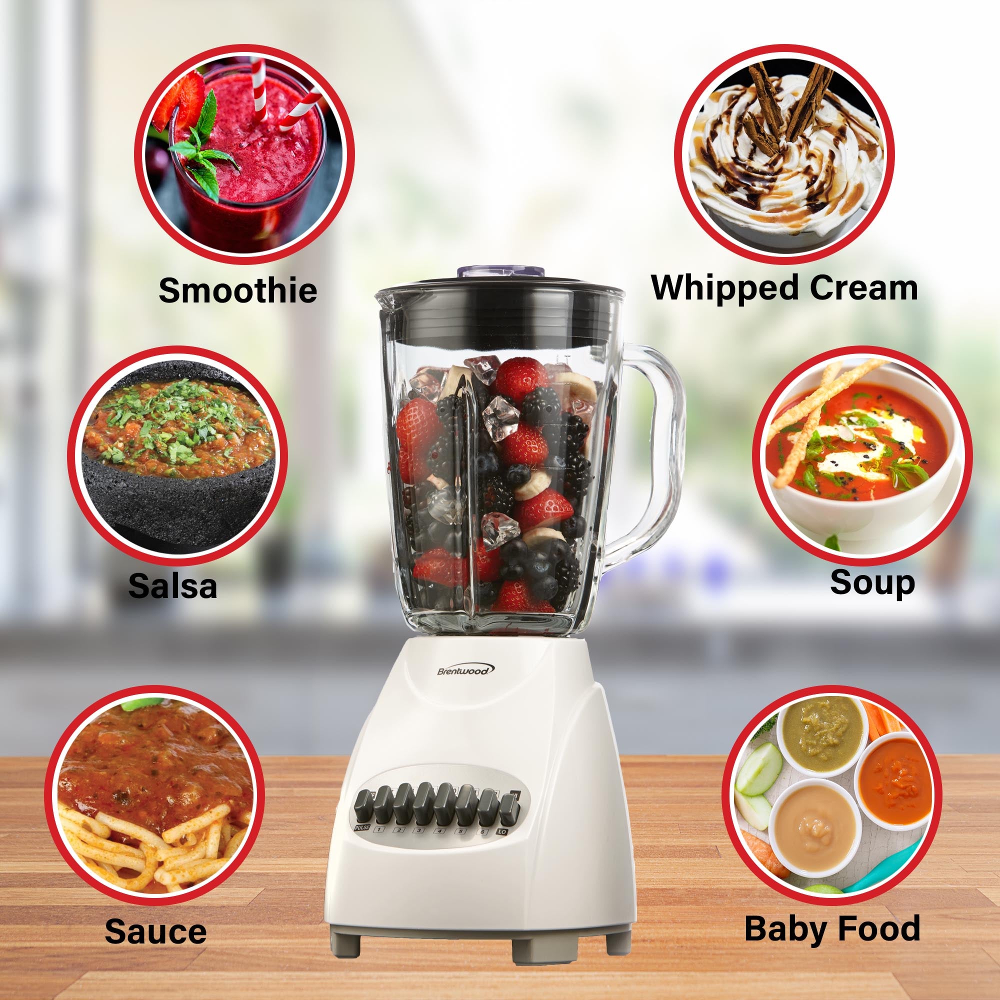 Brentwood JB-920W 12-Speed + Pulse Blender with Glass Jar, White