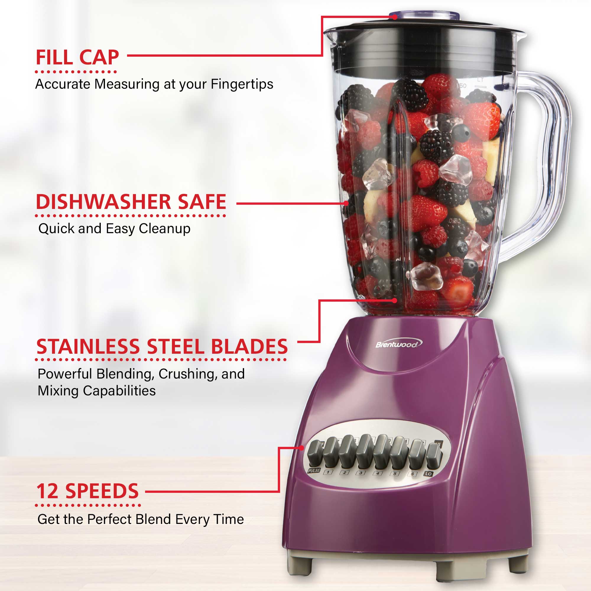 Brentwood JB-220PR 12-Speed + Pulse Blender, Purple