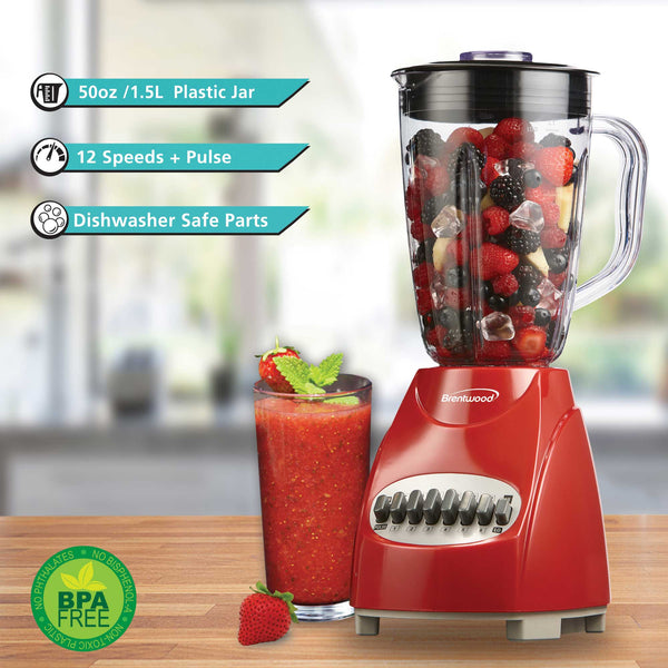 Brentwood JB-220R 12-Speed + Pulse Blender, Red - Brentwood Appliances