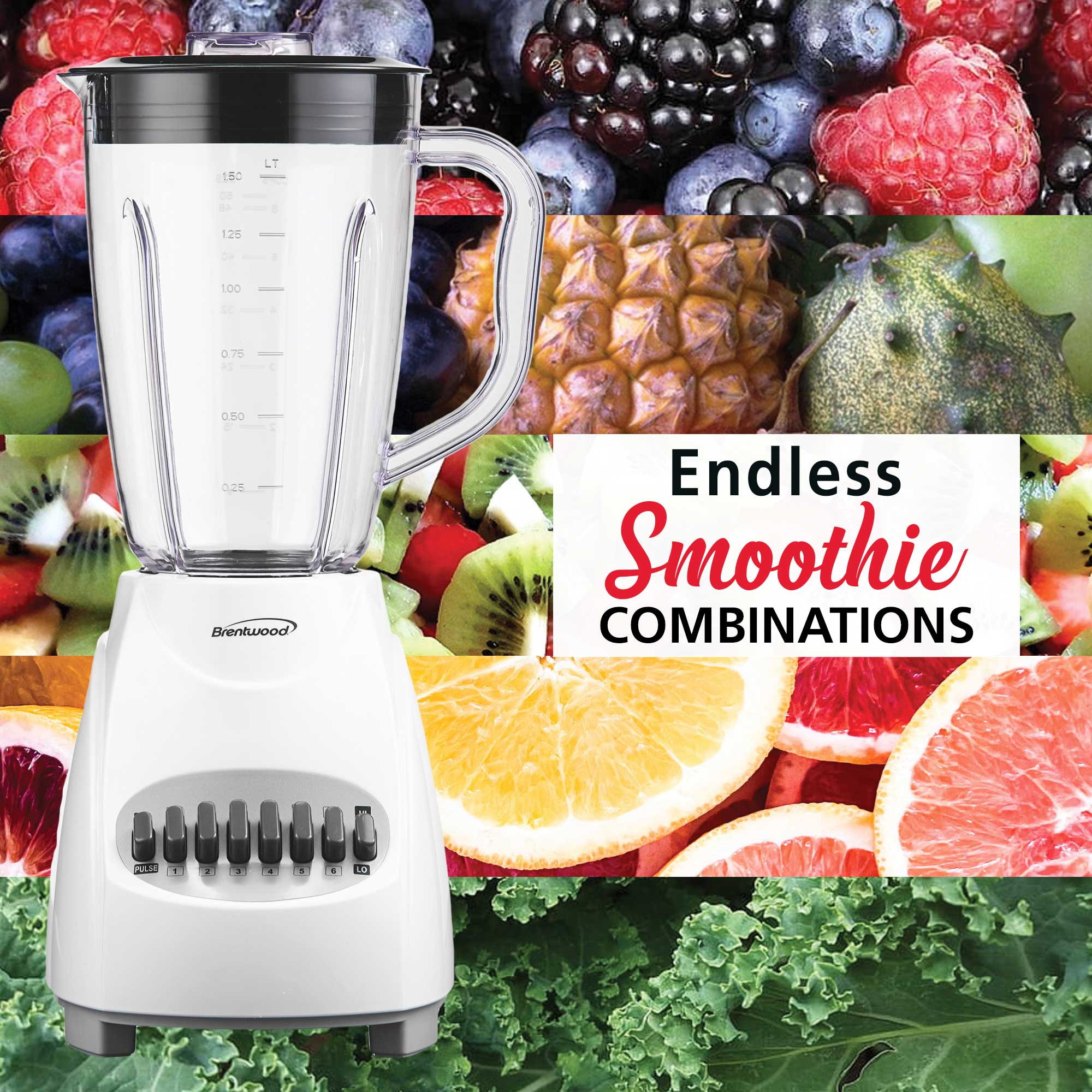 Brentwood JB-220W 12-Speed + Pulse Blender, White