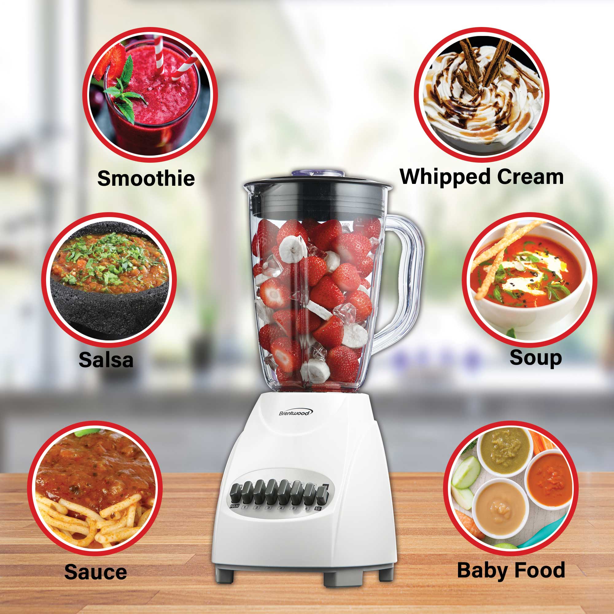 Brentwood JB-220W 12-Speed + Pulse Blender, White