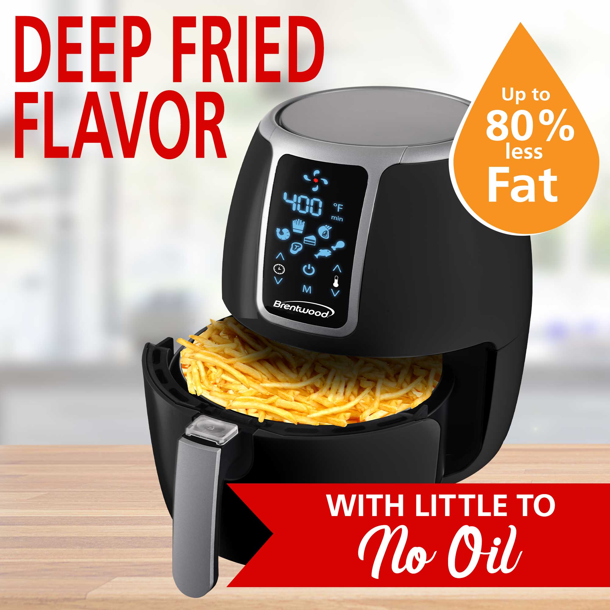 Brentwood AF400DBK 4Quart Electric Digital Air Fryer, Timer & Temp