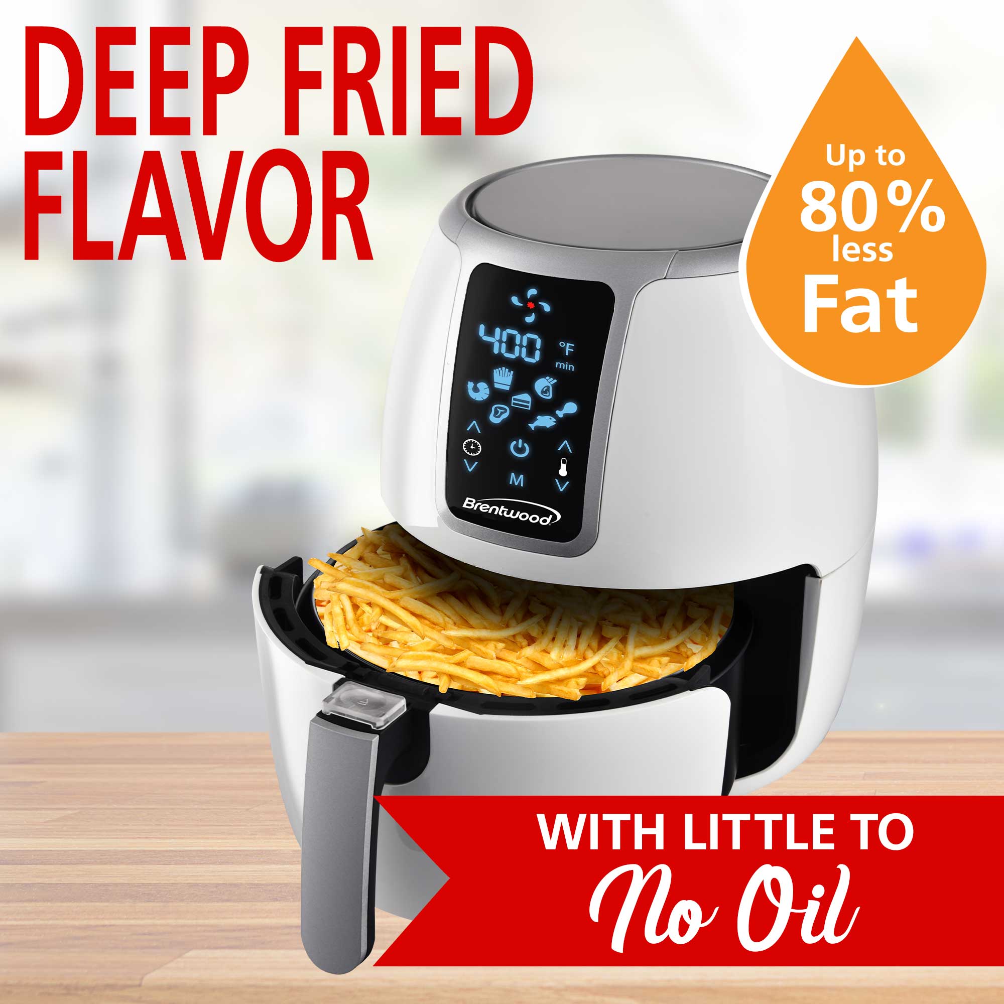 Brentwood AF-400DW 4-Quart Electric Digital Air Fryer, Timer & Temp. Control