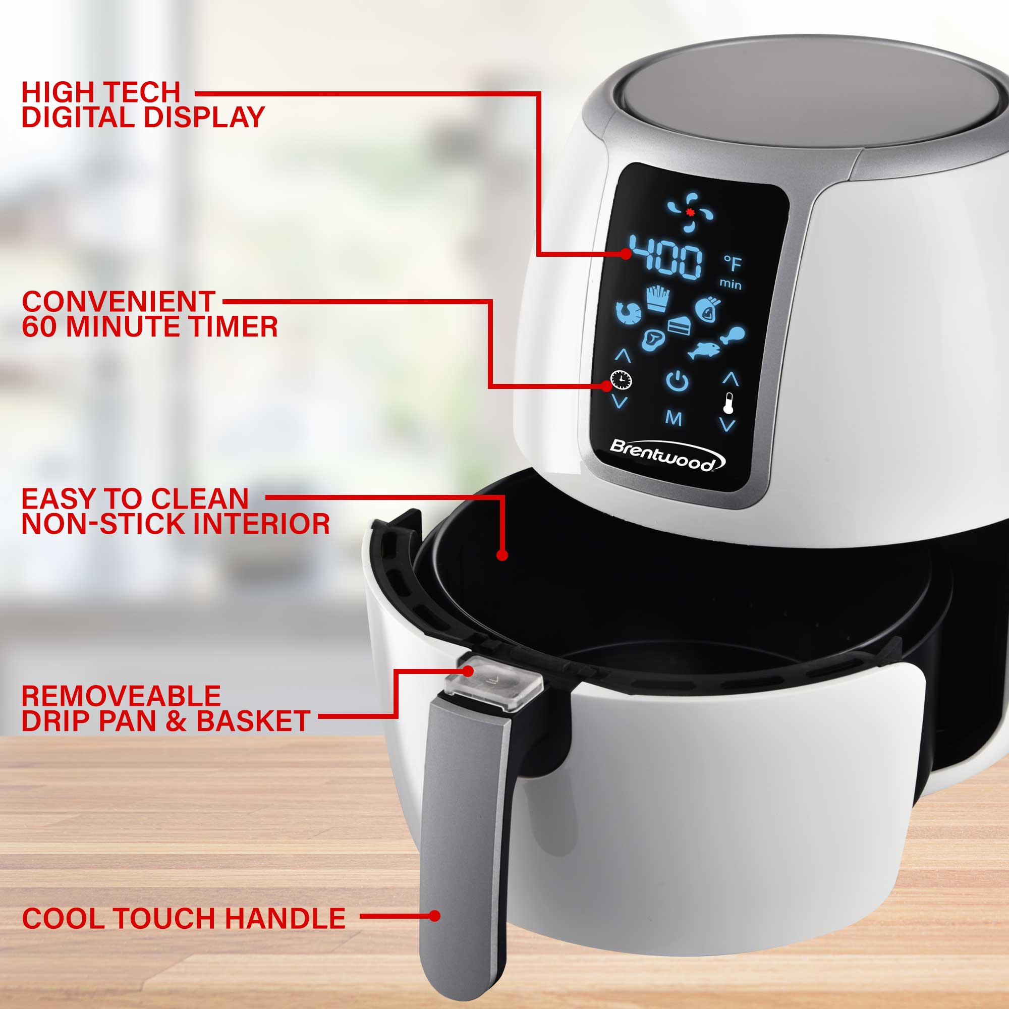 Brentwood AF-400DW 4-Quart Electric Digital Air Fryer, Timer & Temp. Control