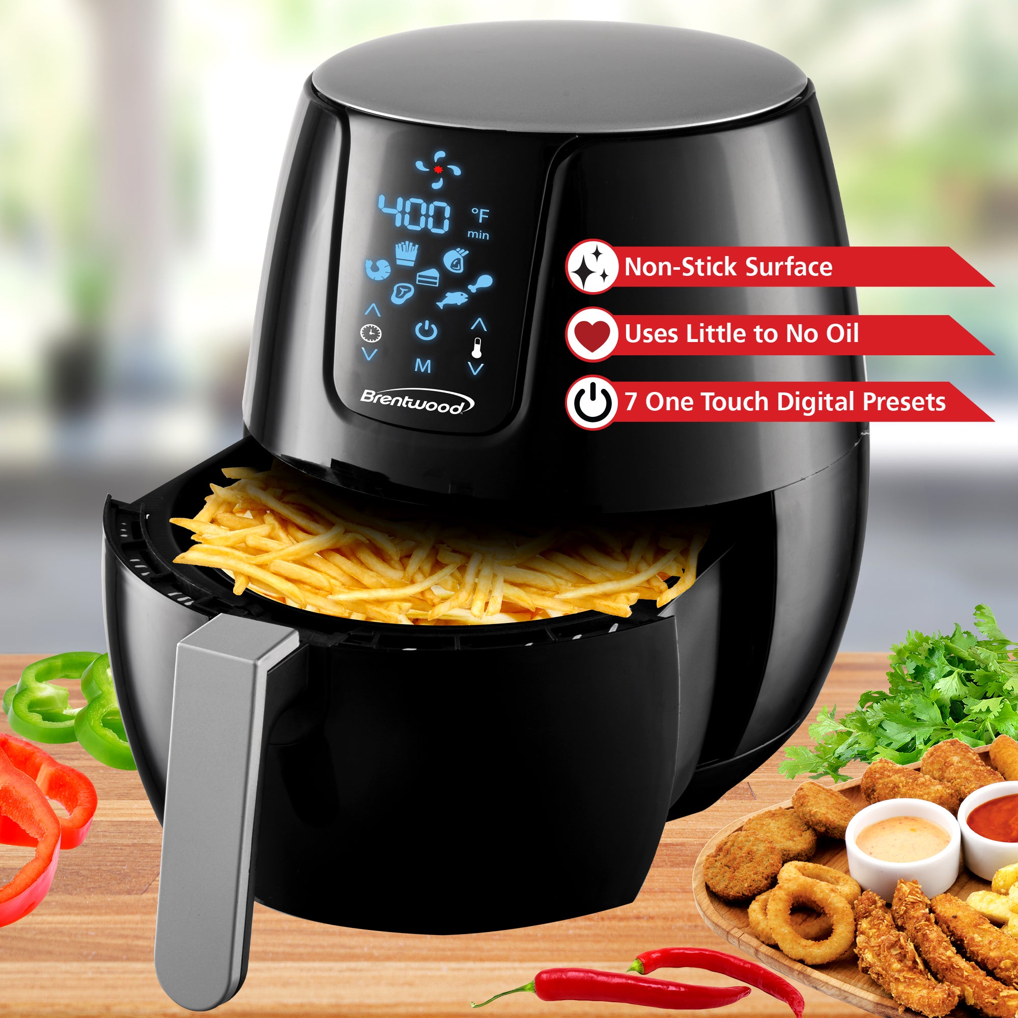 Brentwood AF-500DBK 5-Quart Extra Large Electric Digital Air Fryer, Ti ...