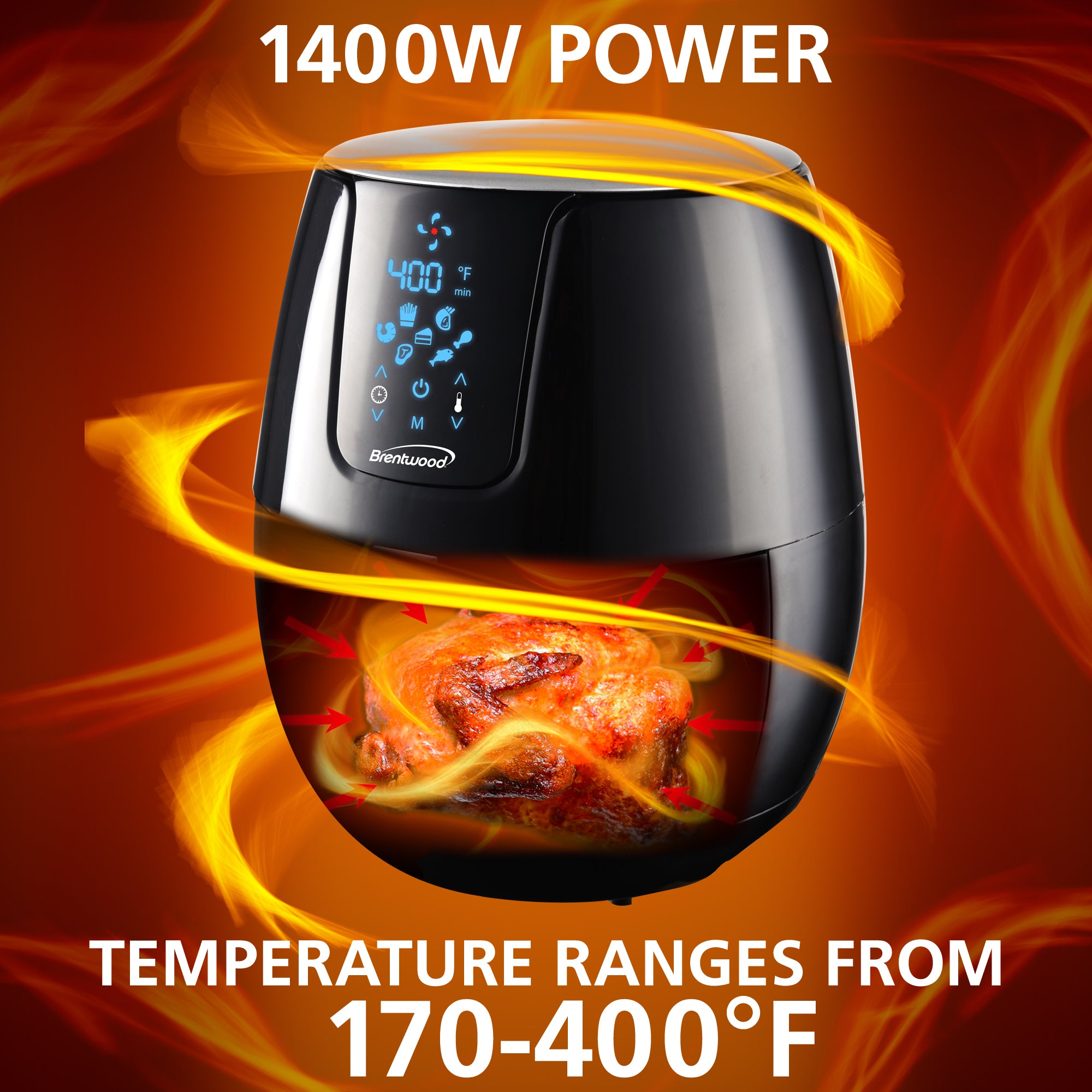 Brentwood AF-500DBK 5-Quart Extra Large Electric Digital Air Fryer, Timer & Temp. Control