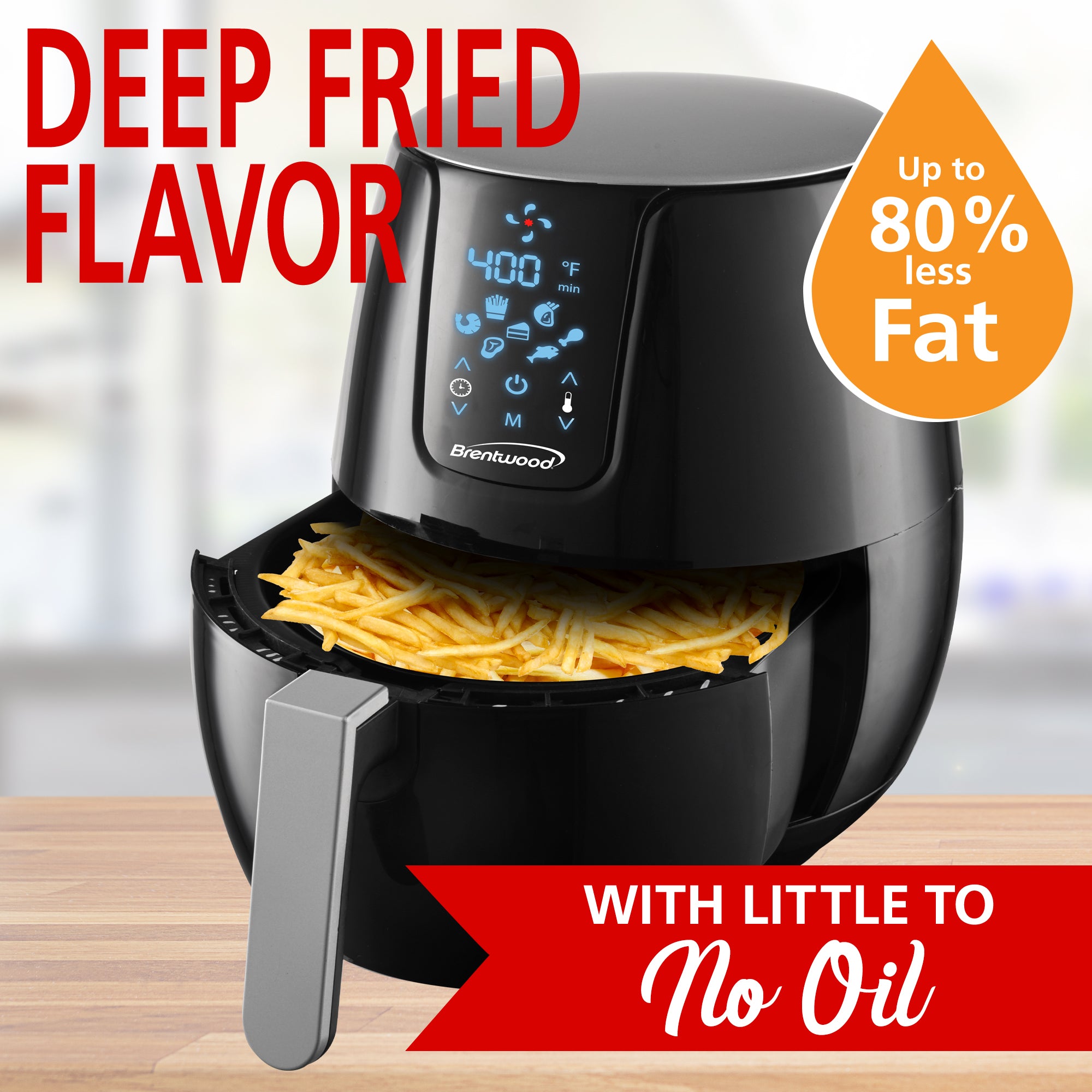 Brentwood AF-500DBK 5-Quart Extra Large Electric Digital Air Fryer, Timer & Temp. Control