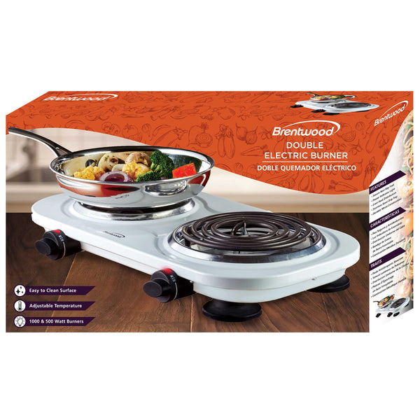 Brentwood TS361W 1500w Double Electric Burner, White Brentwood Appliances