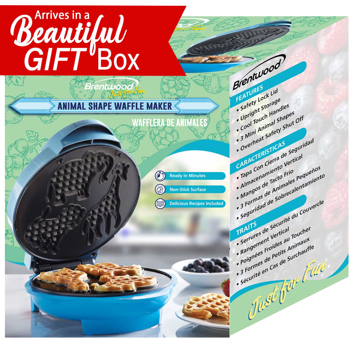 Brentwood TS-253 Non-Stick Animal Shape Waffle Maker Machine, Blue ...