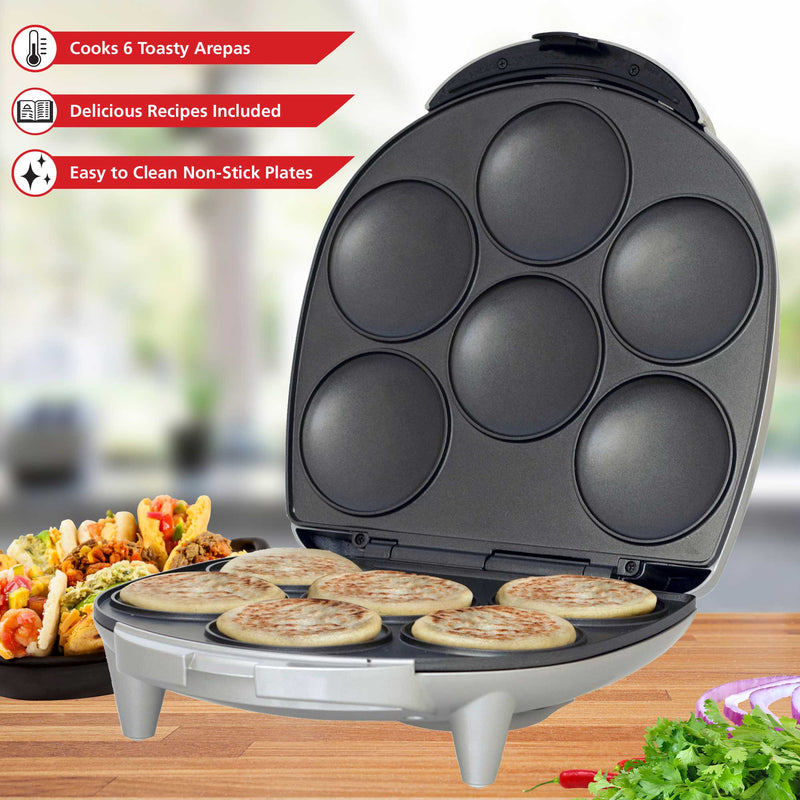 Máquina Para Arepas EUROSTAR AR260SB - 2 Porciones, Antiadherente, Con Seguridad, Ideal Para Arepas Y Más