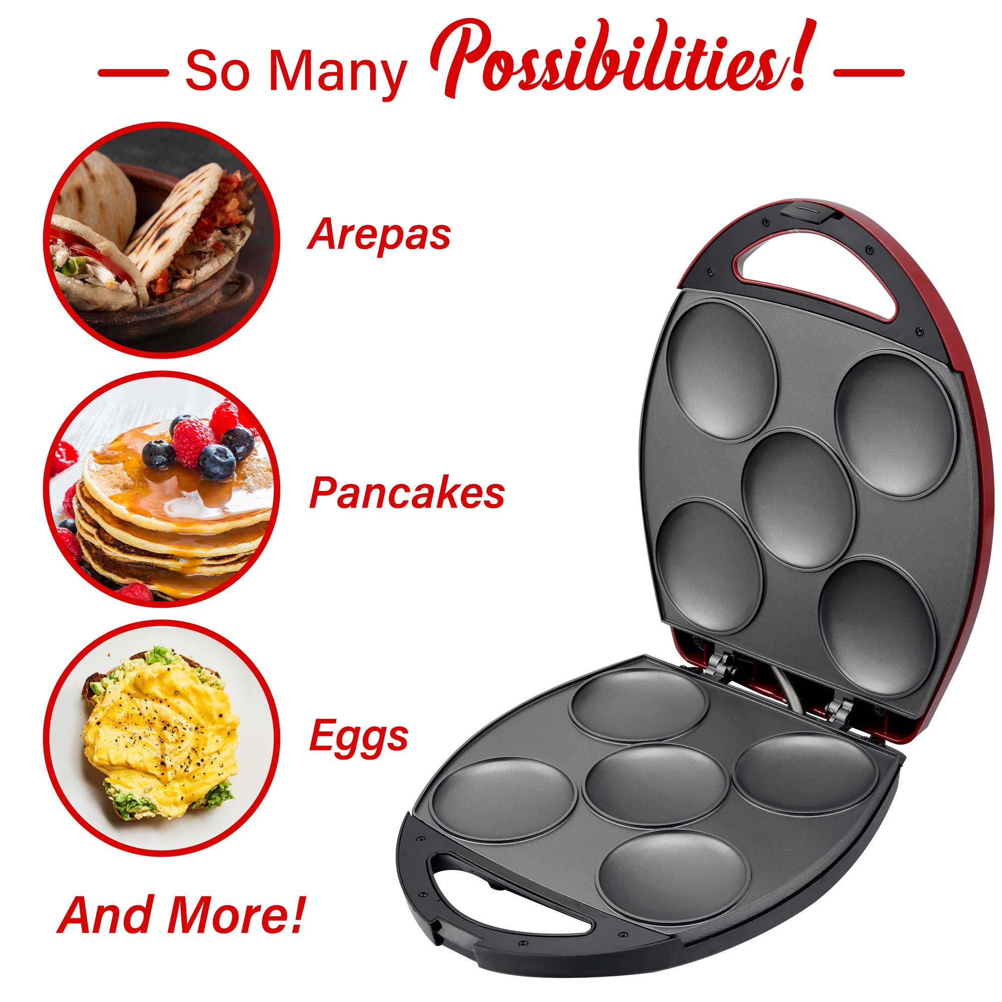 Brentwood AR-137R 5-Piece Non-Stick Arepa Maker, Red