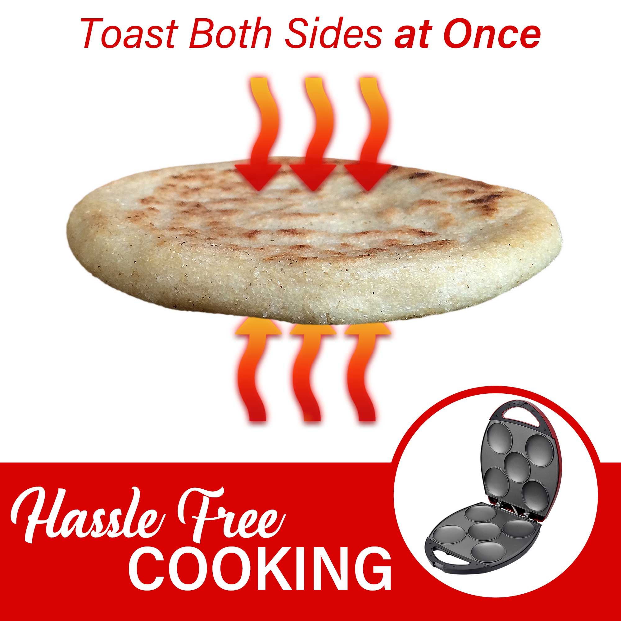 Brentwood AR-137R 5-Piece Non-Stick Arepa Maker, Red