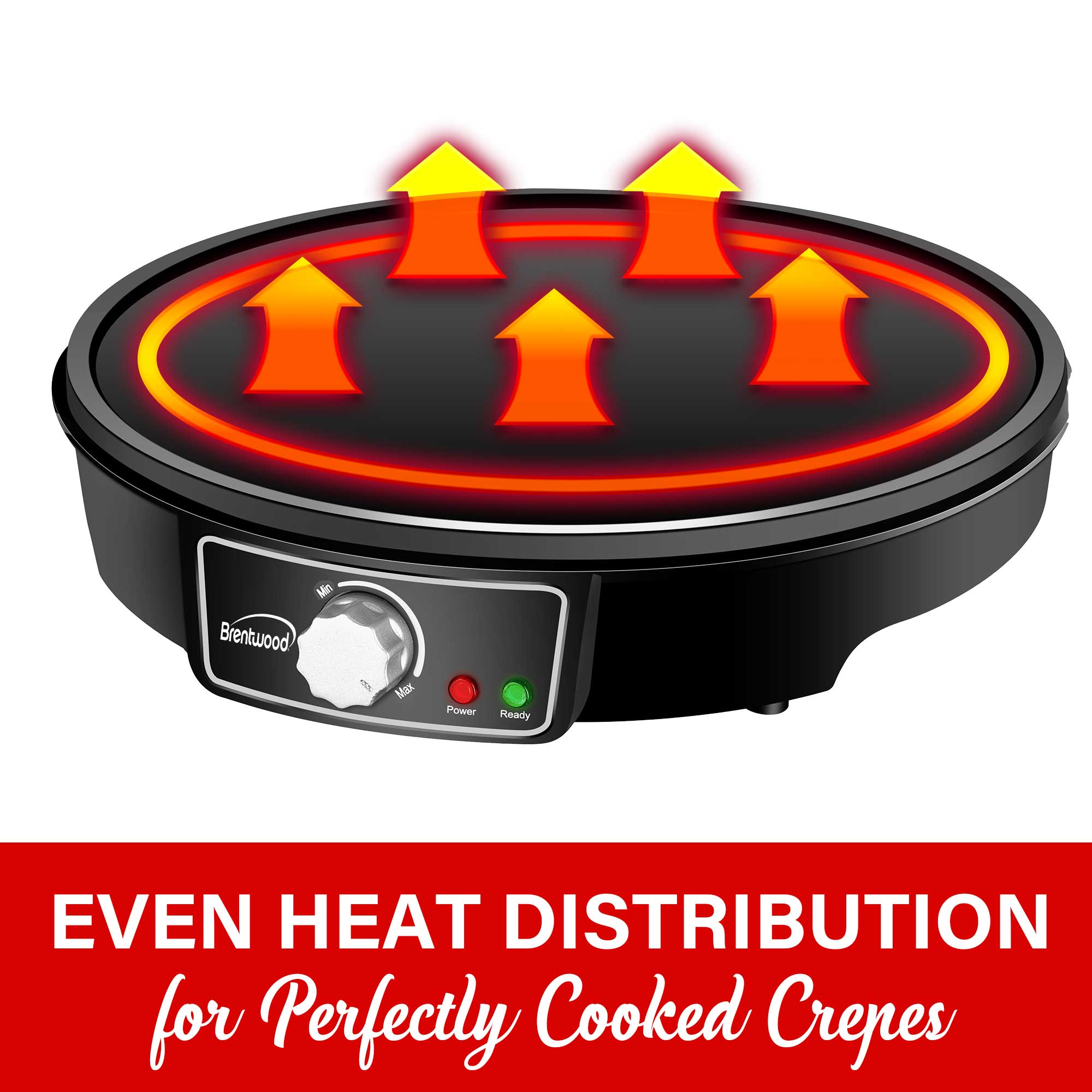 Brentwood TS-602BK 12-Inch Electric Non-Stick Crepe Pancake Maker and Griddle with Spatula and Spreader, Black