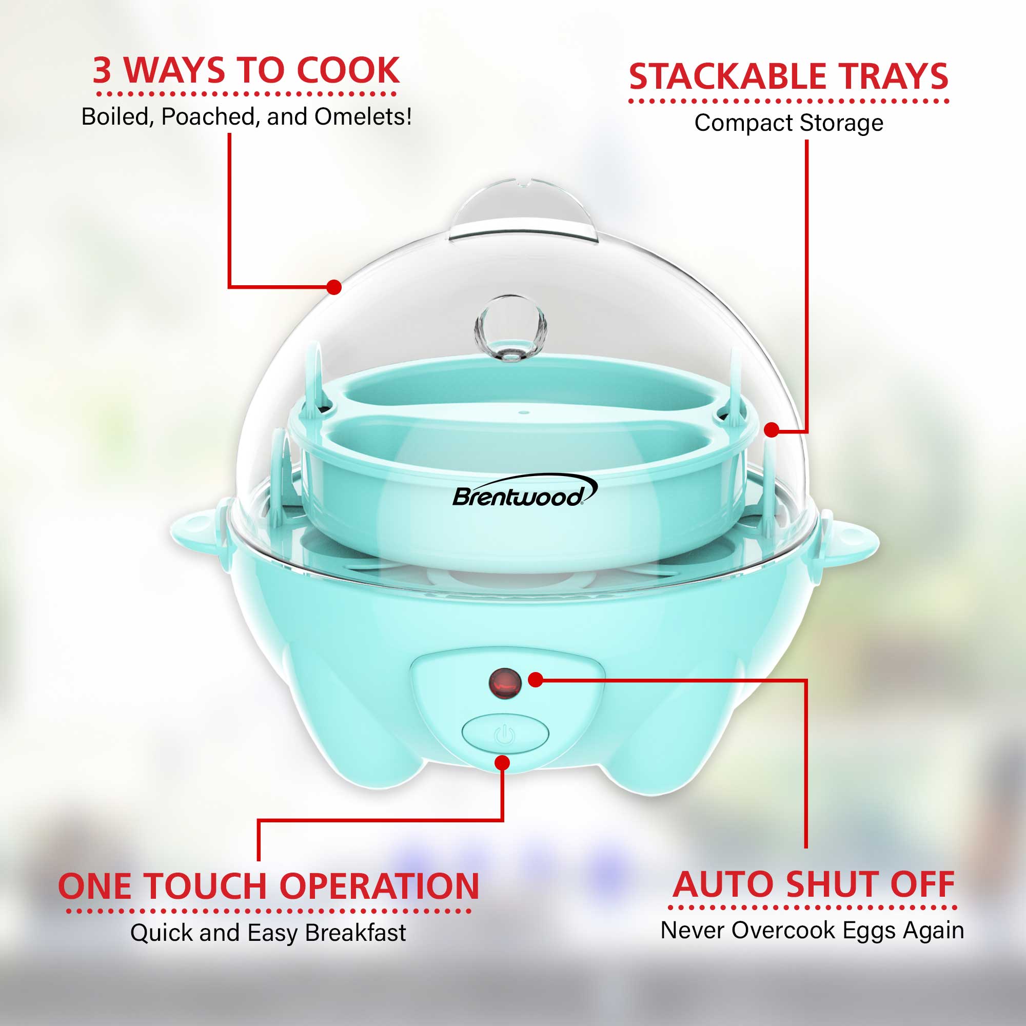 Brentwood TS-1045BL Electric 7 Egg Cooker with Auto Shut Off, Blue 
