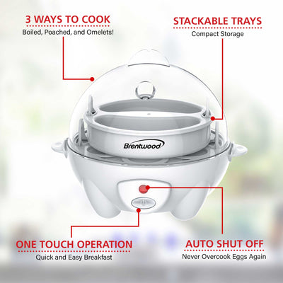 Brentwood TS-1045W Electric 7 Egg Cooker with Auto Shut Off, White