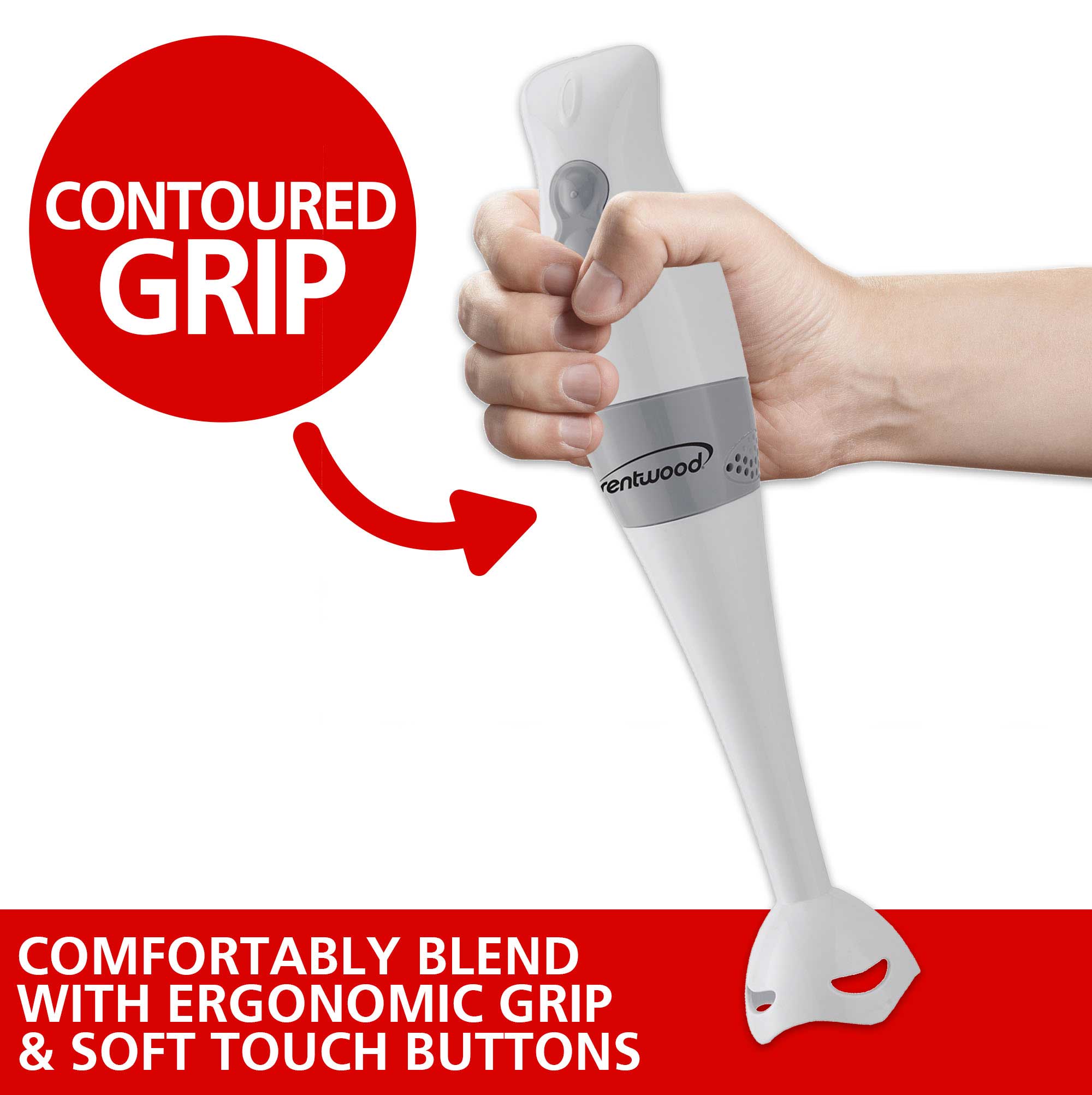 Brentwood HB-38W 2 Speed Hand Blender and Food Processor with Balloon Whisk, White