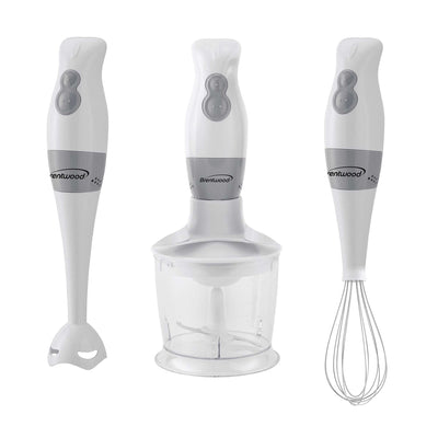 Brentwood HB-38W 2 Speed Hand Blender and Food Processor with Balloon Whisk, White