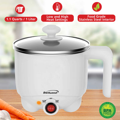 Brentwood HP-3011W 1.1-Quart Stainless Steel Electric Hot Pot Cooker and Food Steamer, White