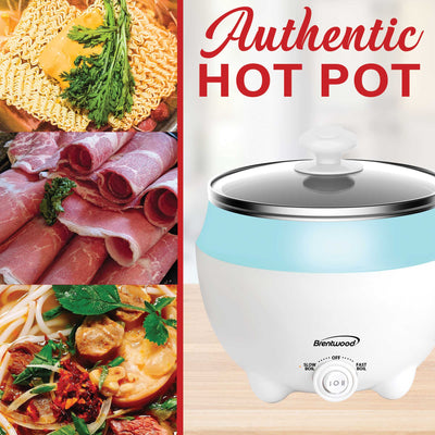 Brentwood HP-3015BL 1.6-Quart Stainless Steel Electric Hot Pot Cooker and Food Steamer, Blue