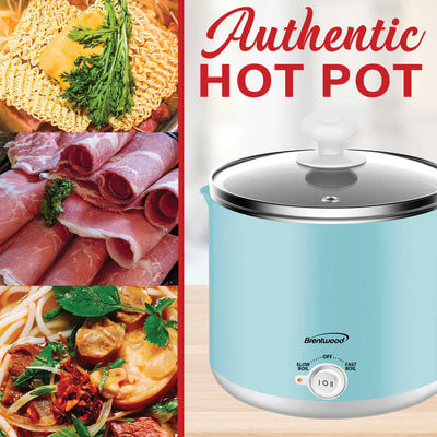 Brentwood HP-3016BL 1.6-Quart Stainless Steel Electric Hot Pot Cooker and Food Steamer, Blue