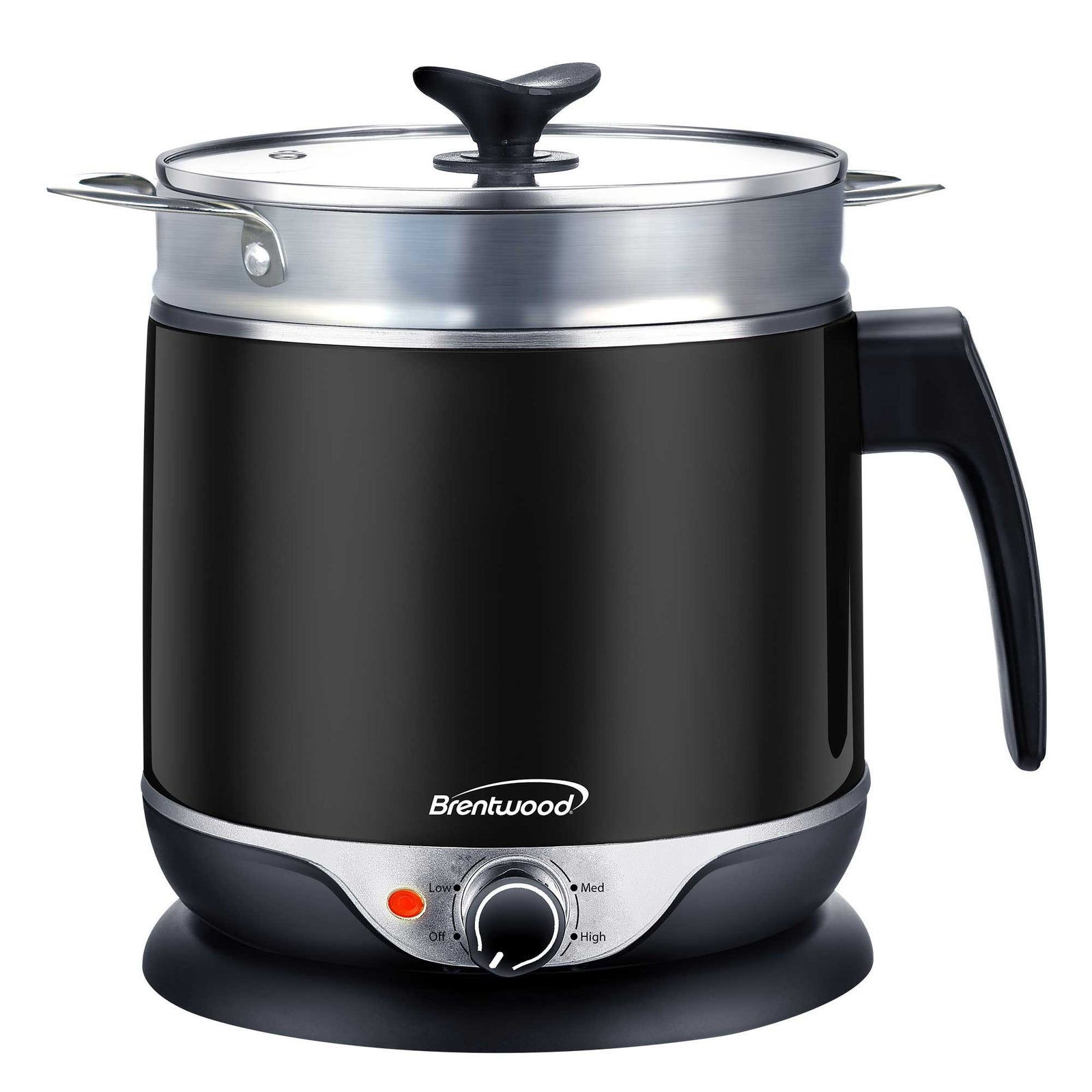 Brentwood HP-3019BK 1.9-Quart Stainless Steel Cordless Electric Hot Pot Cooker and Food Steamer, Stainless Steel