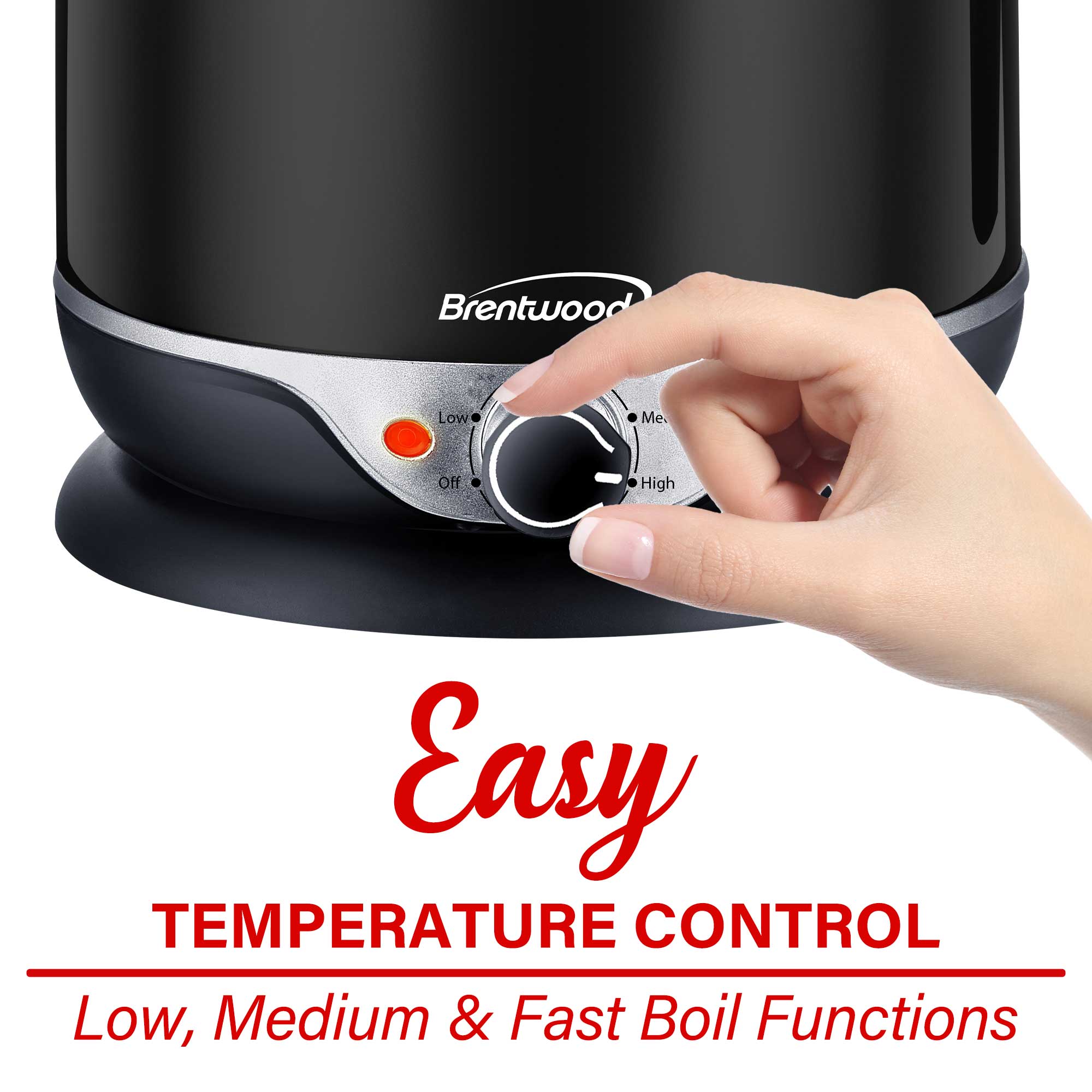 Brentwood HP-3019BK 1.9-Quart Stainless Steel Cordless Electric Hot Pot Cooker and Food Steamer, Stainless Steel