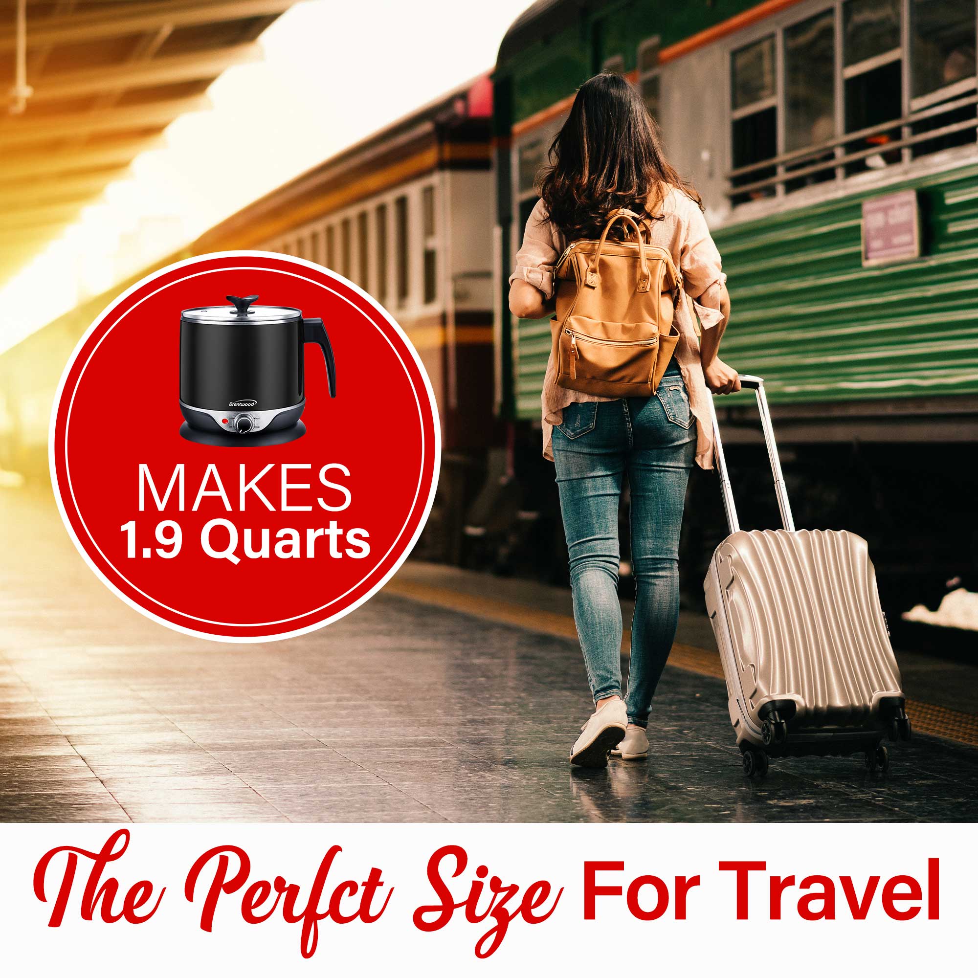 Brentwood HP-3019BK 1.9-Quart Stainless Steel Cordless Electric Hot Pot Cooker and Food Steamer, Stainless Steel