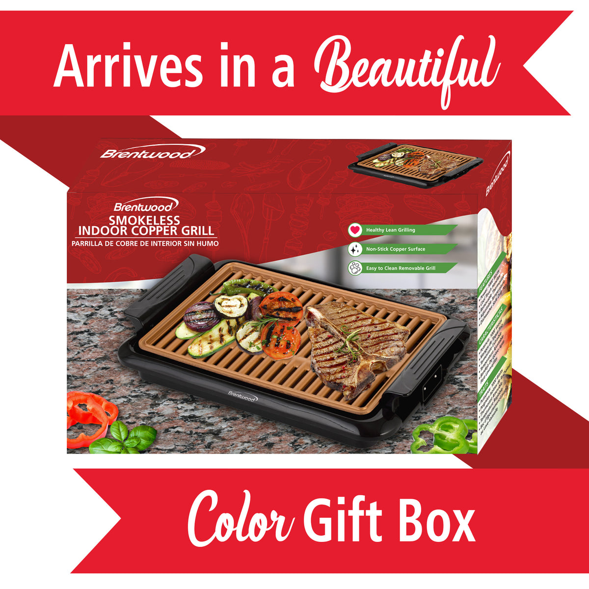 Brentwood TS642 Indoor Electric Copper Grill, 1000 Watt, Black