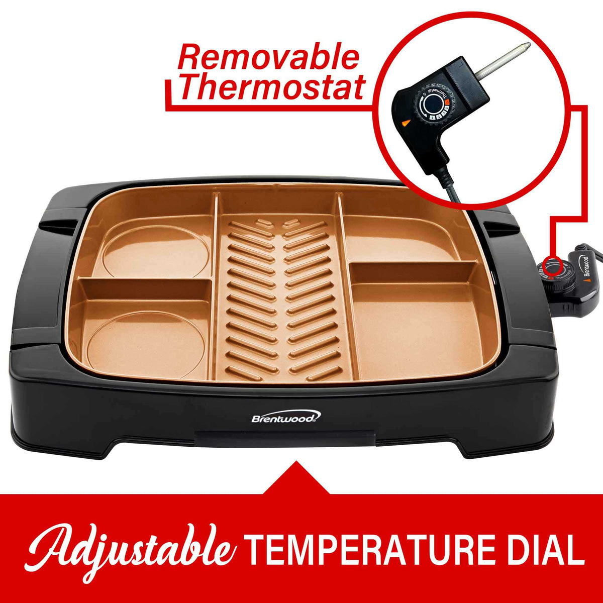 Brentwood TS825 MultiPortion Electric Indoor Grill and Griddle, Non