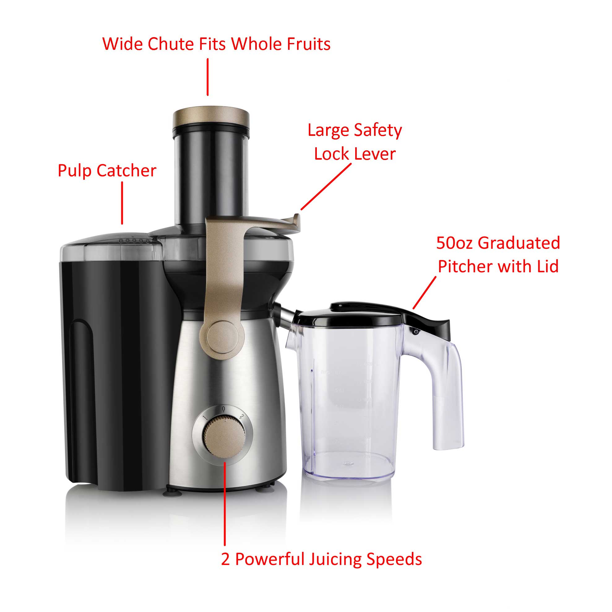 Brentwood Select JC-1000 2-Speed 1000w Juice Extractor with 50-Ounce G -  Brentwood Appliances