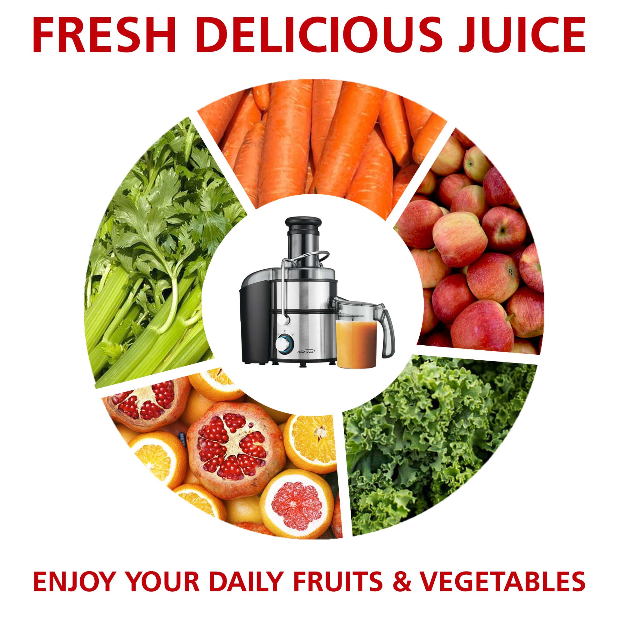 Brentwood JC-500 2-Speed 1200-Watt Juice Extractor with Graduated Jar, Stainless Steel