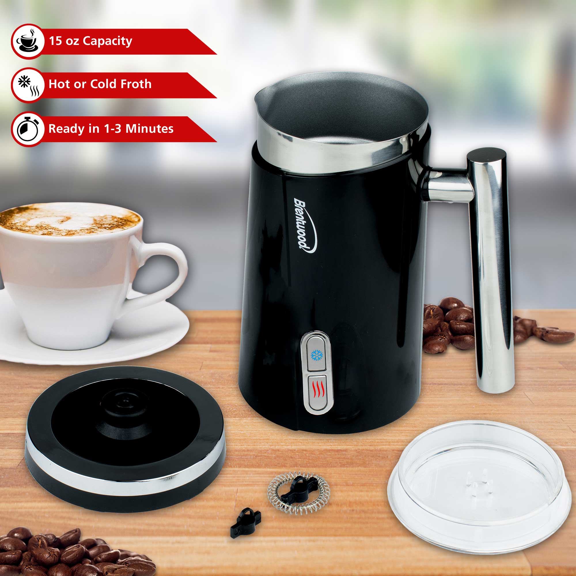 Brentwood GA-301BK Cordless Electric Milk Frother and Warmer, 300ml Capacity, Black