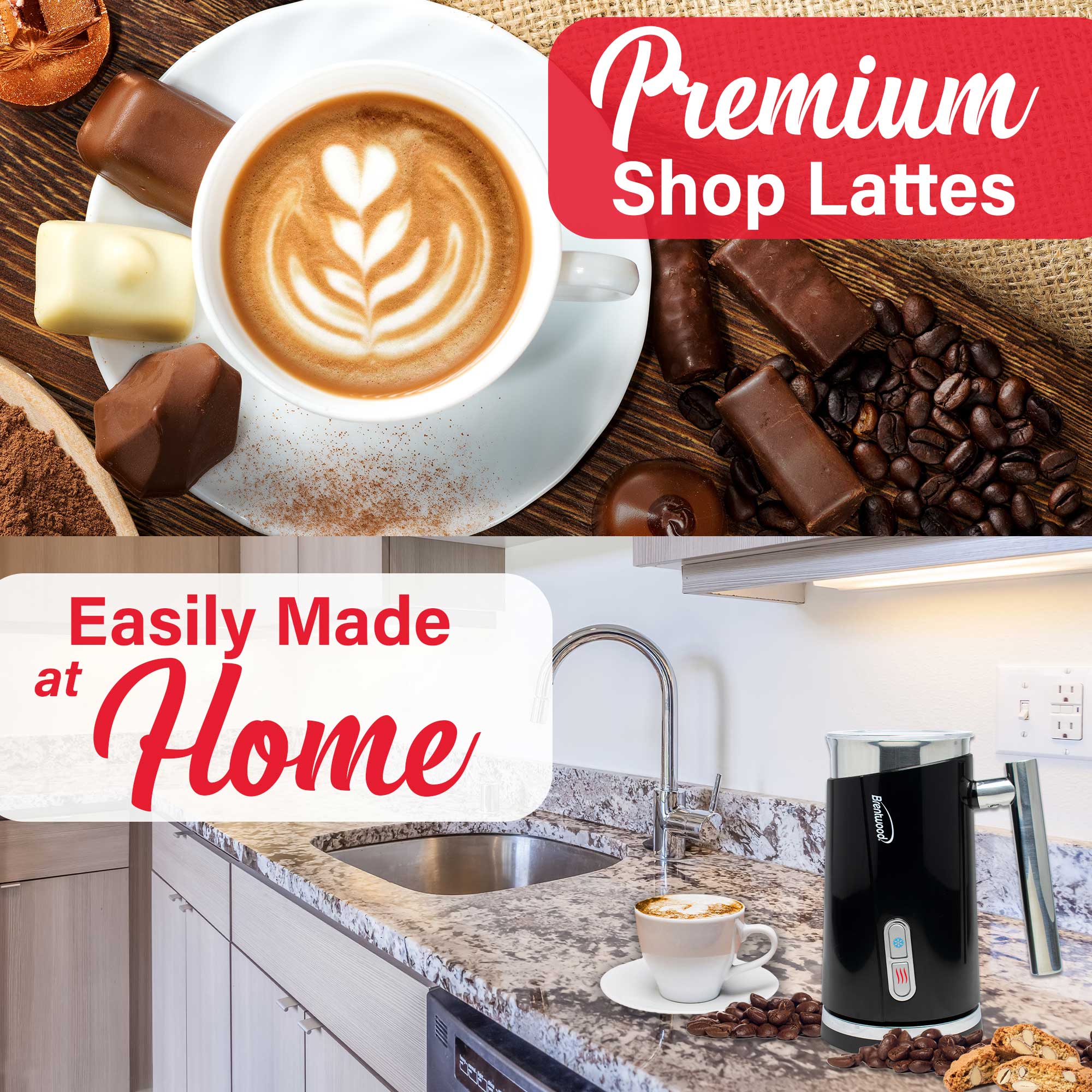 Brentwood GA-301BK Cordless Electric Milk Frother and Warmer, 300ml Capacity, Black