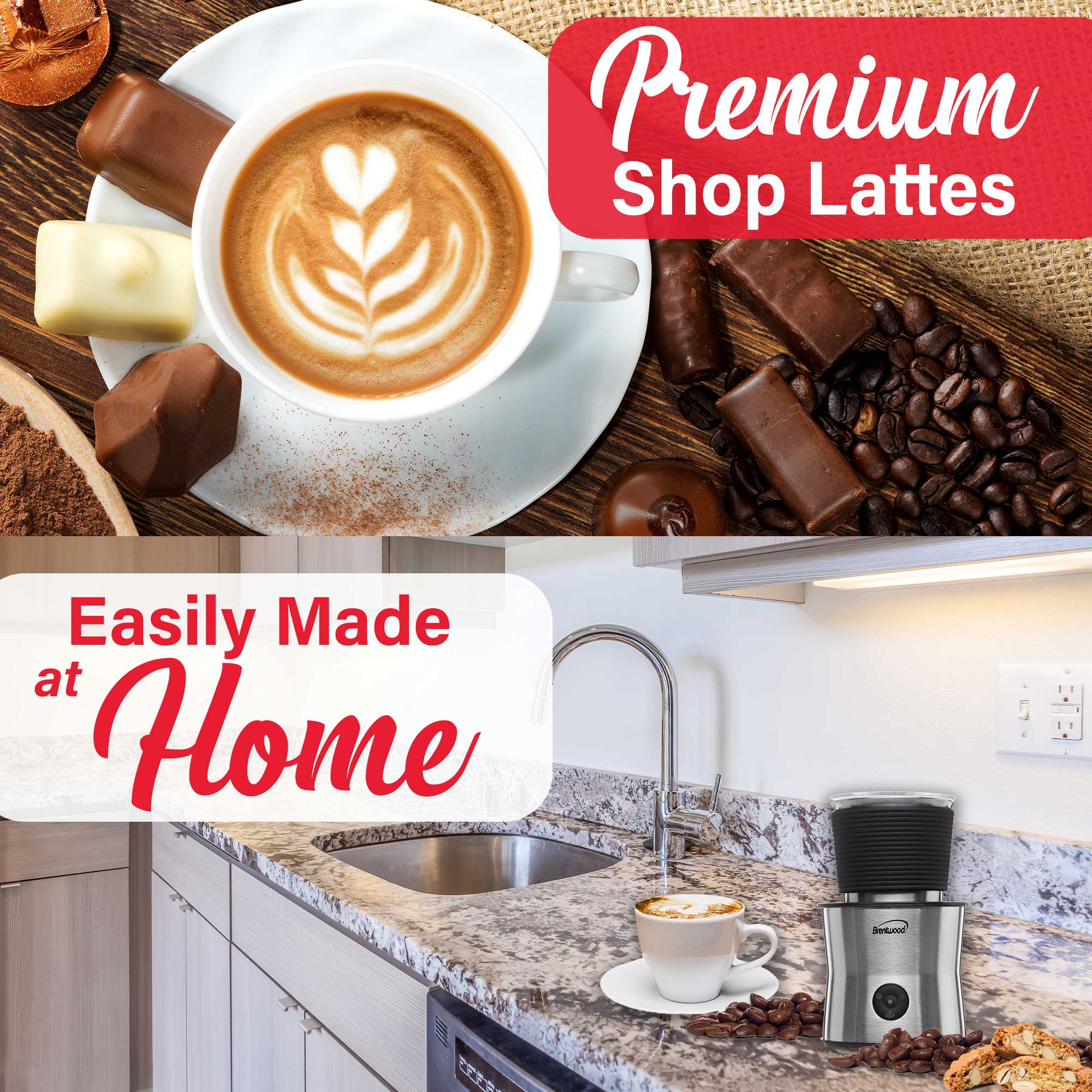 Brentwood GA-402S Cordless Electric Milk Frother, Warmer, and Hot Chocolate Maker, 440ml Capacity, Stainless Steel