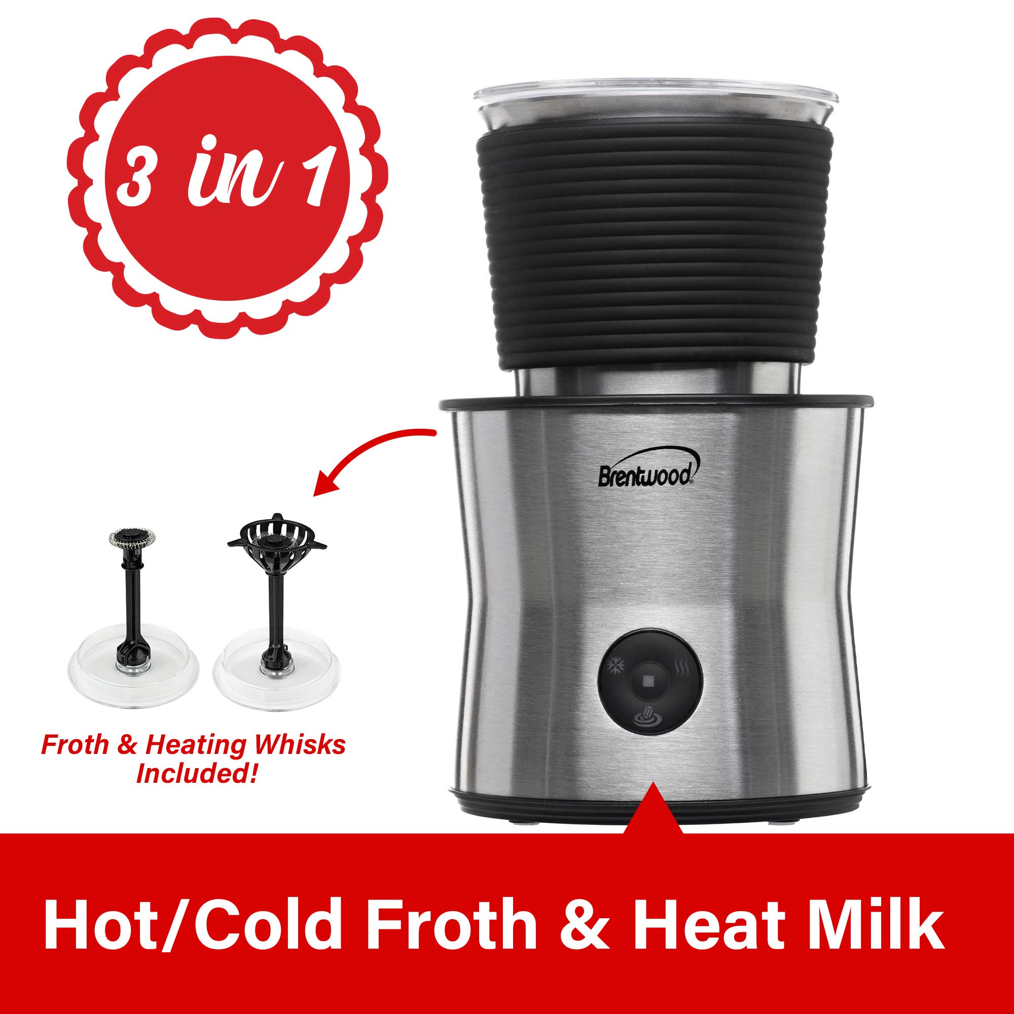 Brentwood GA-402S Cordless Electric Milk Frother, Warmer, and Hot Chocolate Maker, 440ml Capacity, Stainless Steel