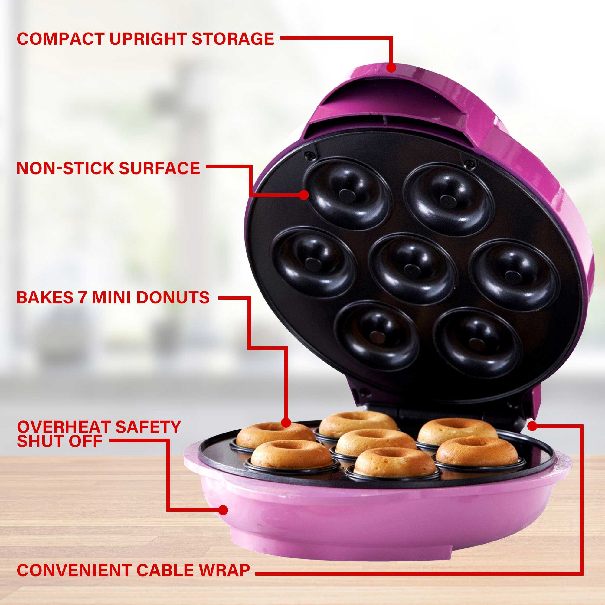 Brentwood TS-250 Non-Stick Mini Donut Maker Machine, Pink - Brentwood ...