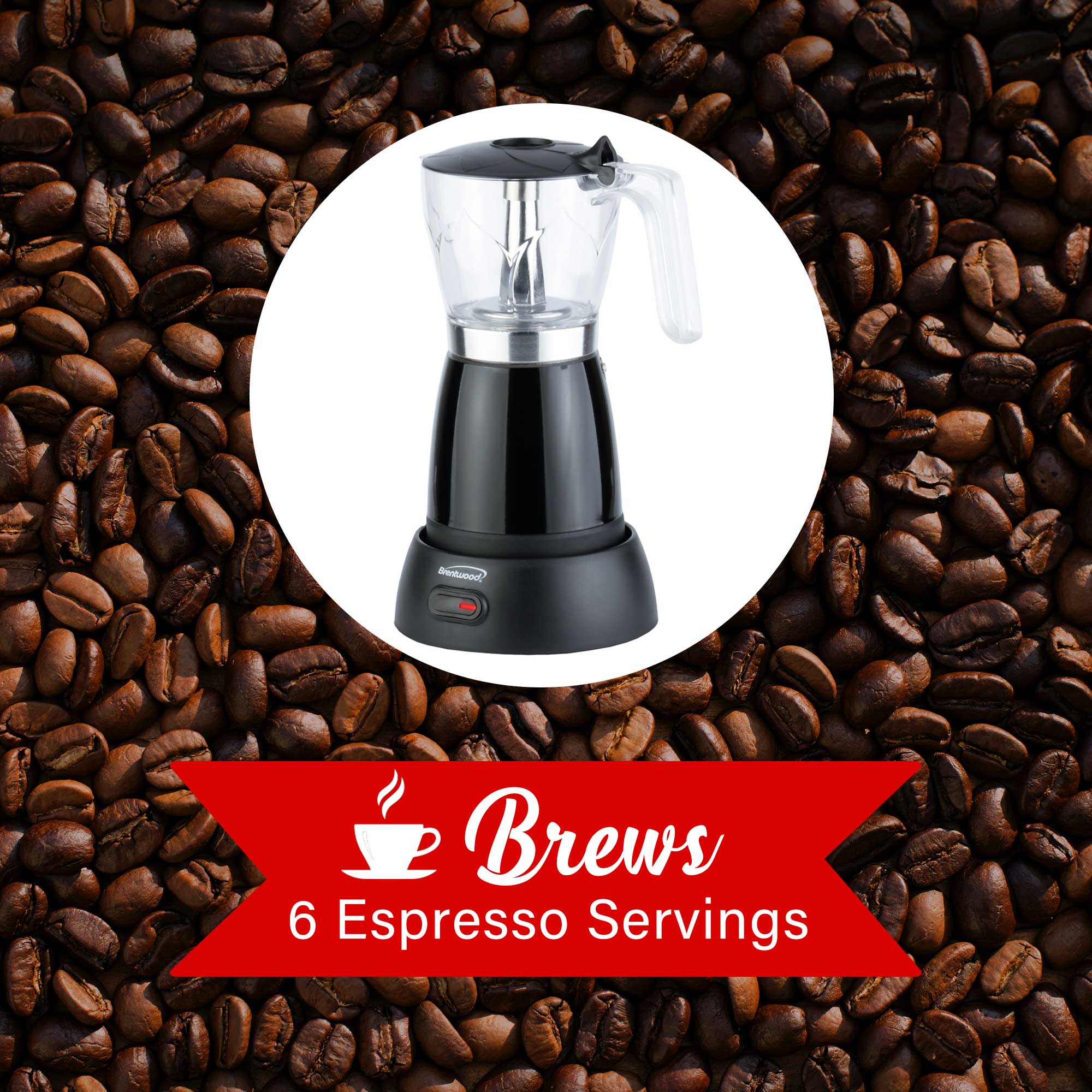 Brentwood Electric Moka Pot Espresso Machine, 6-Cup, Black 110V