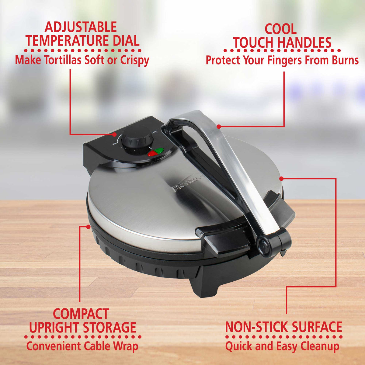 Brentwood TS-129 Stainless Steel Non-Stick Electric Tortilla Maker, 12 ...