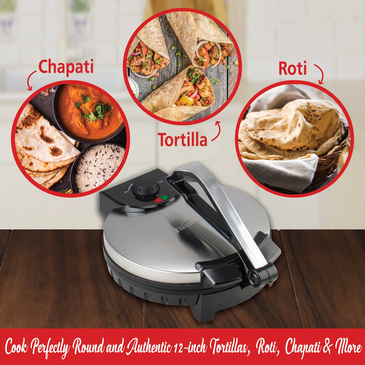 Thortella Roti Brentwood TS-128 Stainless Steel Non-Stick Electric Tortilla Maker, 10 ...