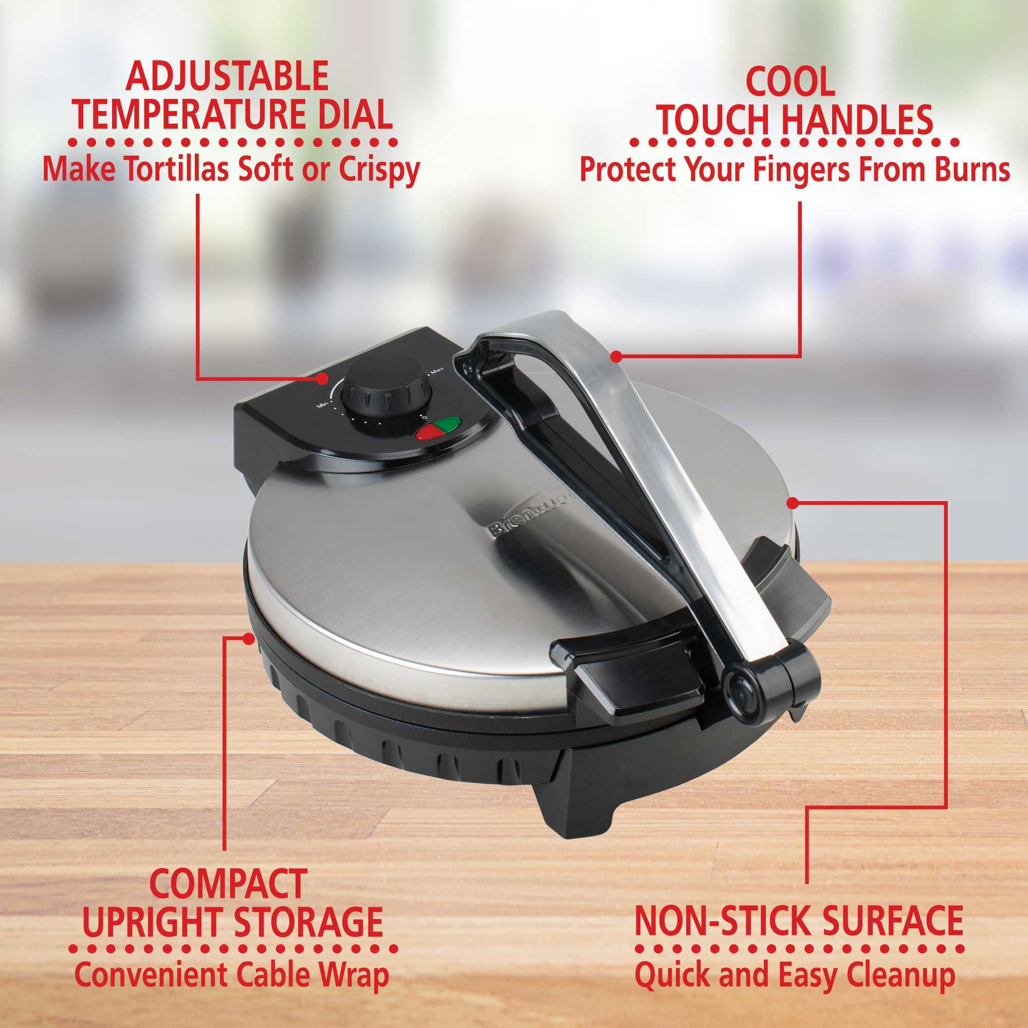 Brentwood TS-128 Stainless Steel Non-Stick Electric Tortilla Maker, 10 ...