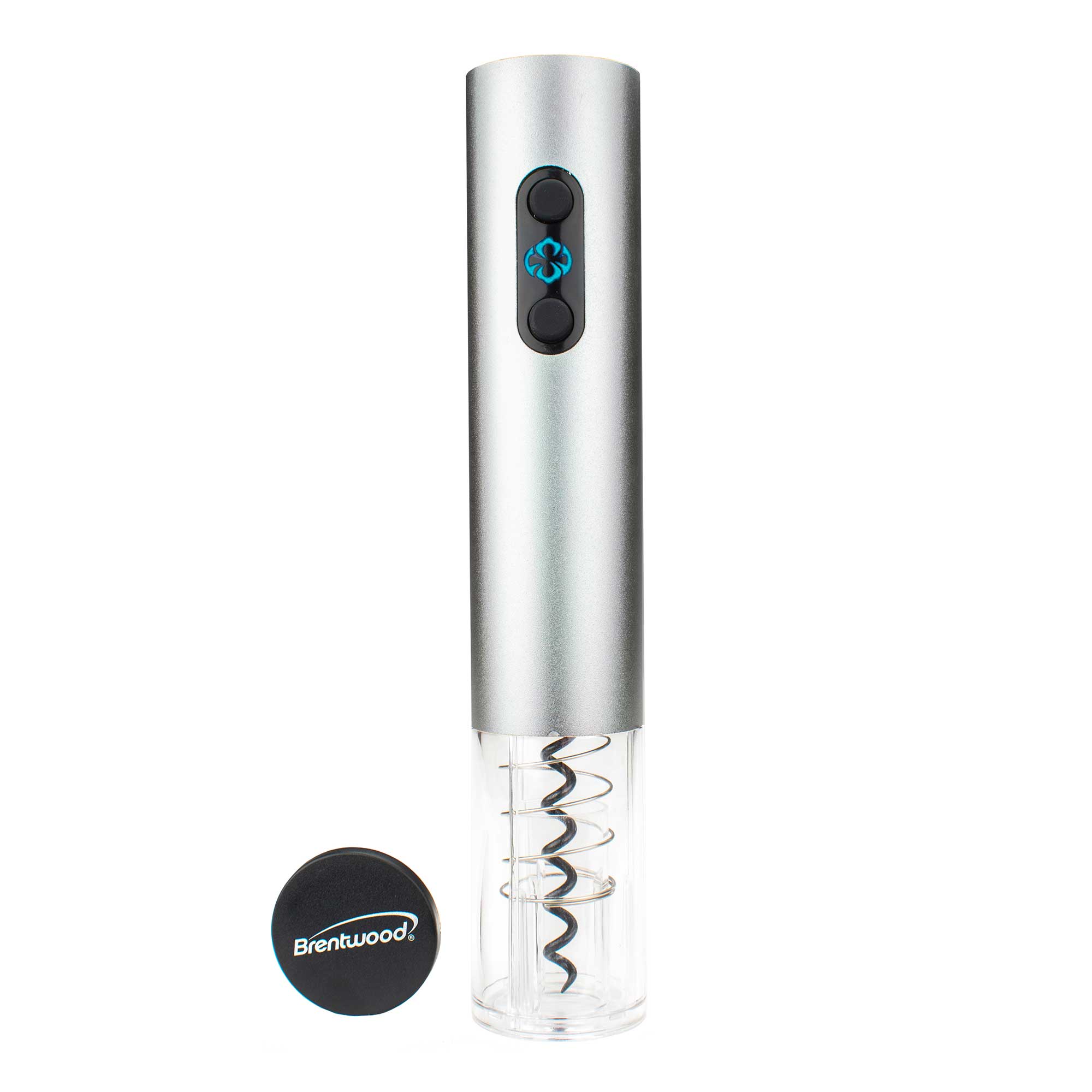 Brentwood WA-2001S Electric Wine Bottle Opener with Foil Cutter, Vacuum Stopper, and Aerator Pourer, Silver