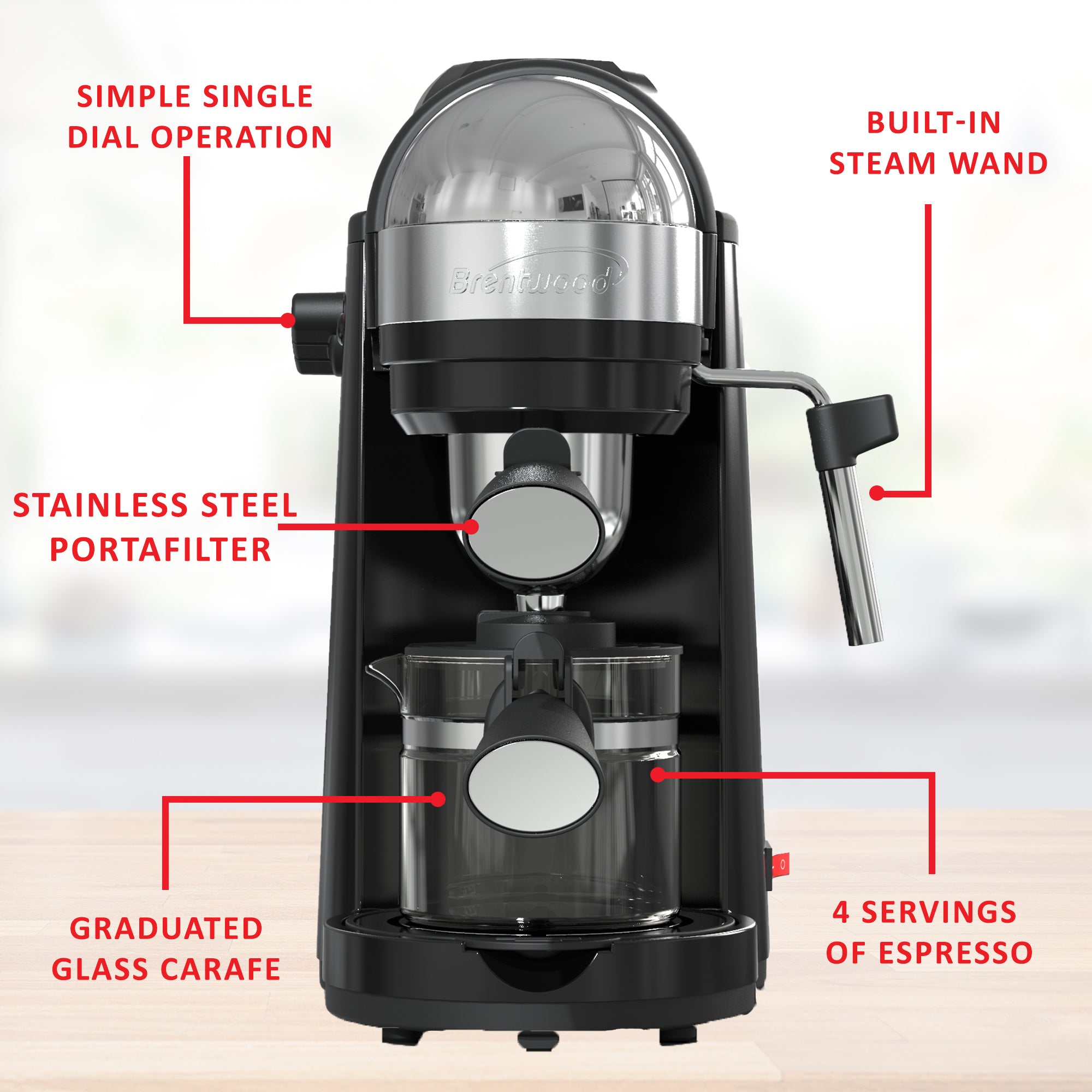 Brentwood GA-135BK Espresso and Cappuccino Maker, Black