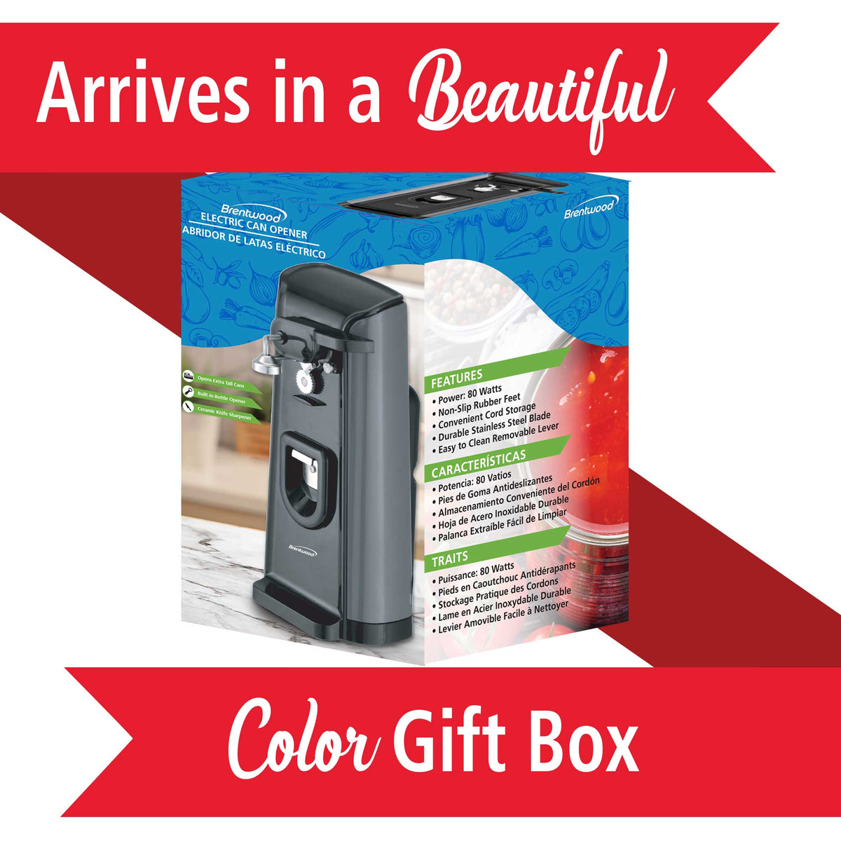Brentwood J-30B Tall Electric Can Opener with Knife Sharpener & Bottle ...