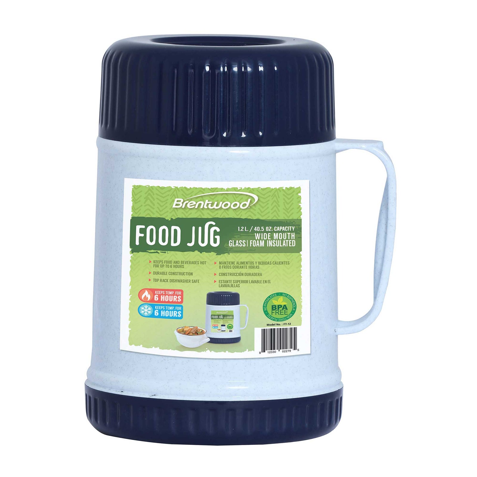 Brentwood FT-12 40oz Wide Mouth Food Jar, Blue