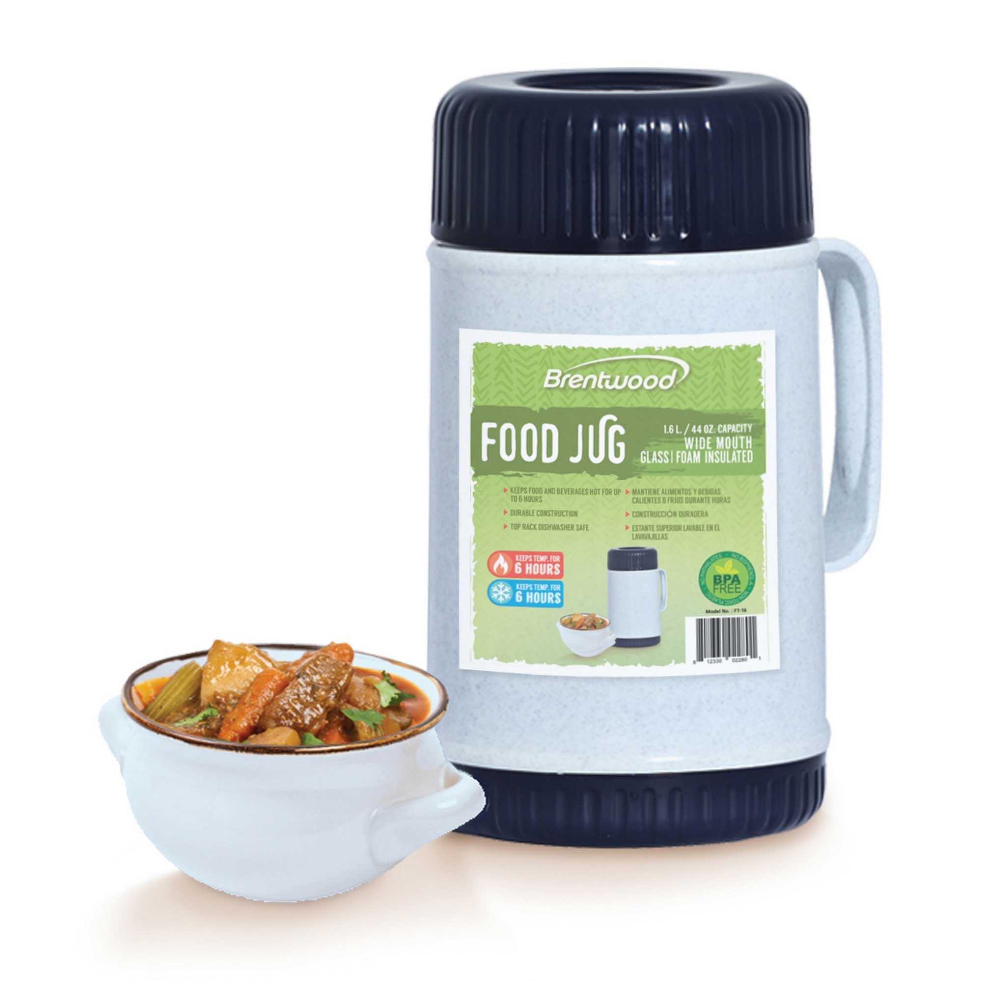 Brentwood FT-16 44oz Wide Mouth Food Jar, Blue